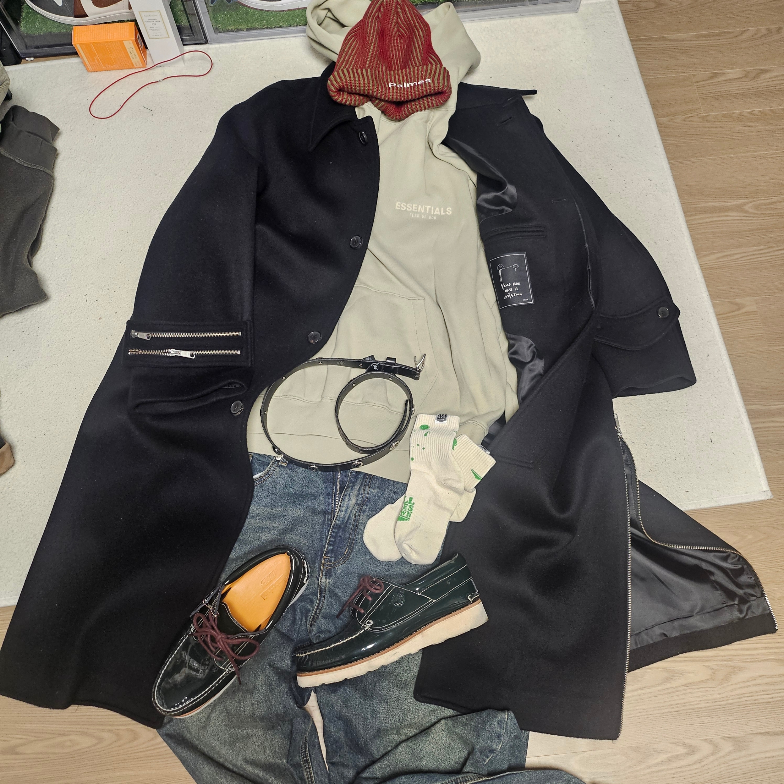 Stussy SS Link Studded Belt Black, KASINA x Timberland 3 Eye Wedge Vibram Dark Green 착용 스타일 - 4