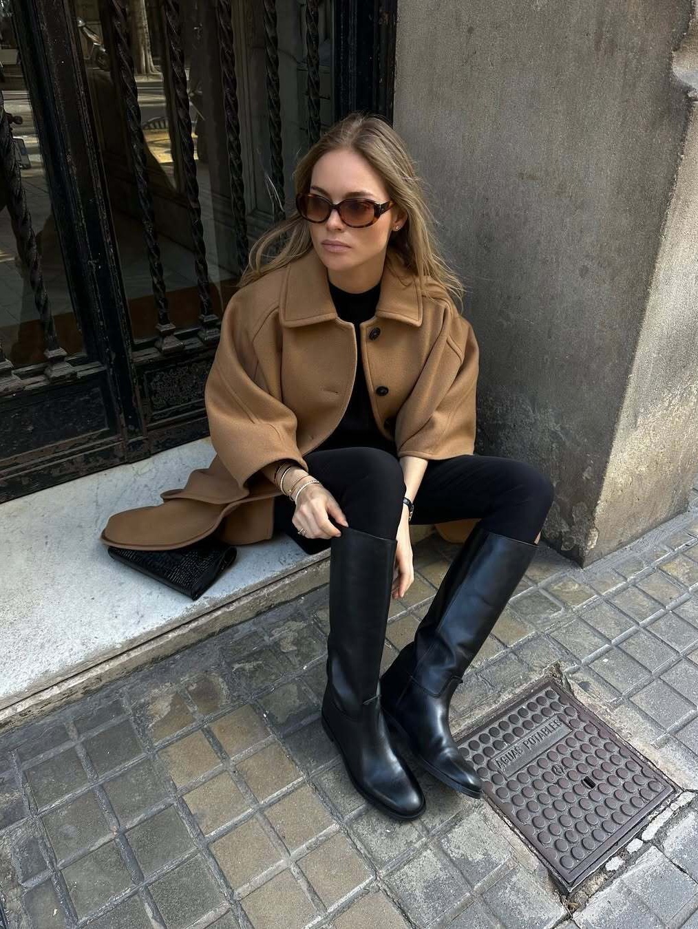 Athe Vanessabruno Leather Classic Long Boots Black, (W) Ganni Rain Long Boots Black 착용 스타일 - 4
