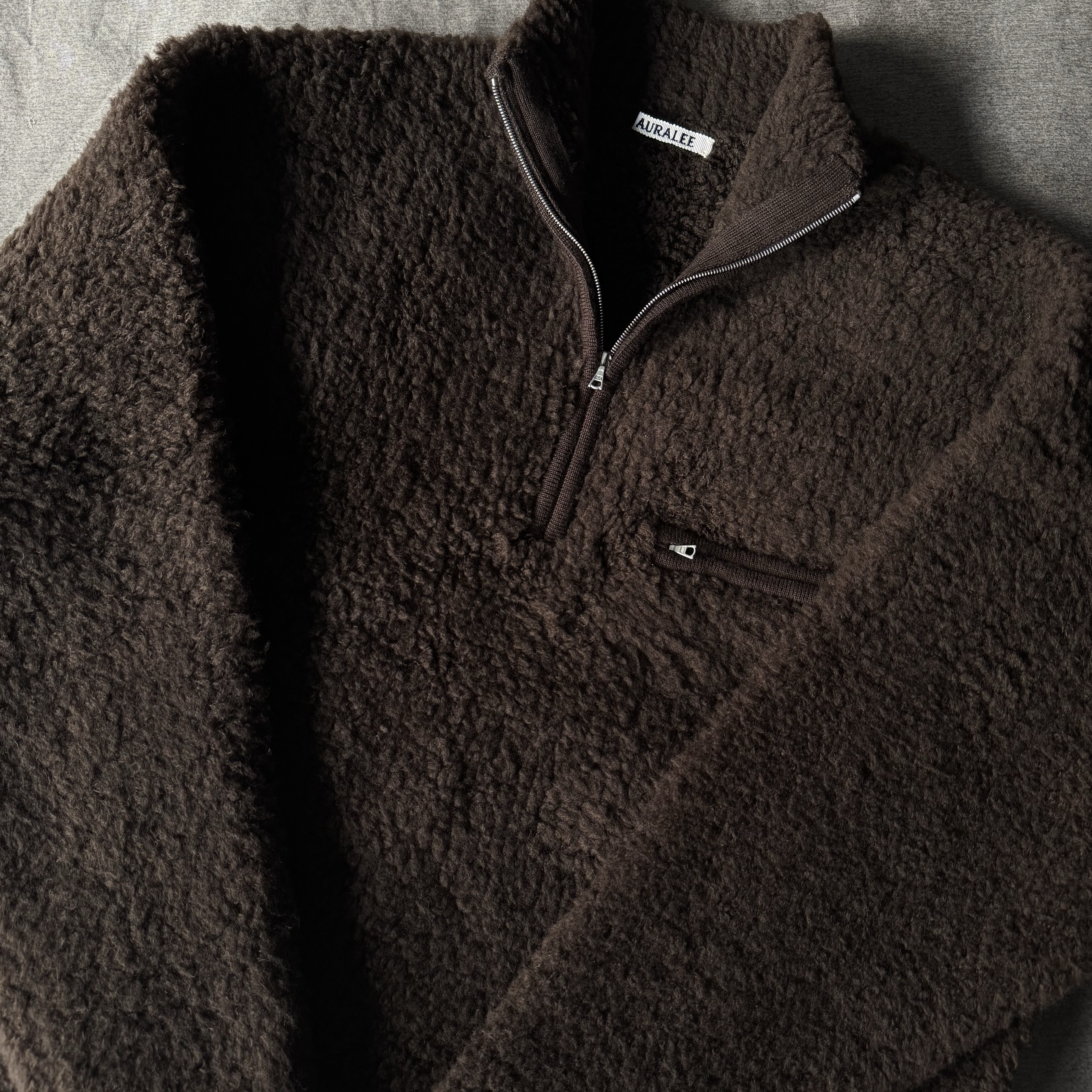Auralee Merino Wool Boa Knit Half Zip P/O Dark Brown - 24AW 착용 스타일