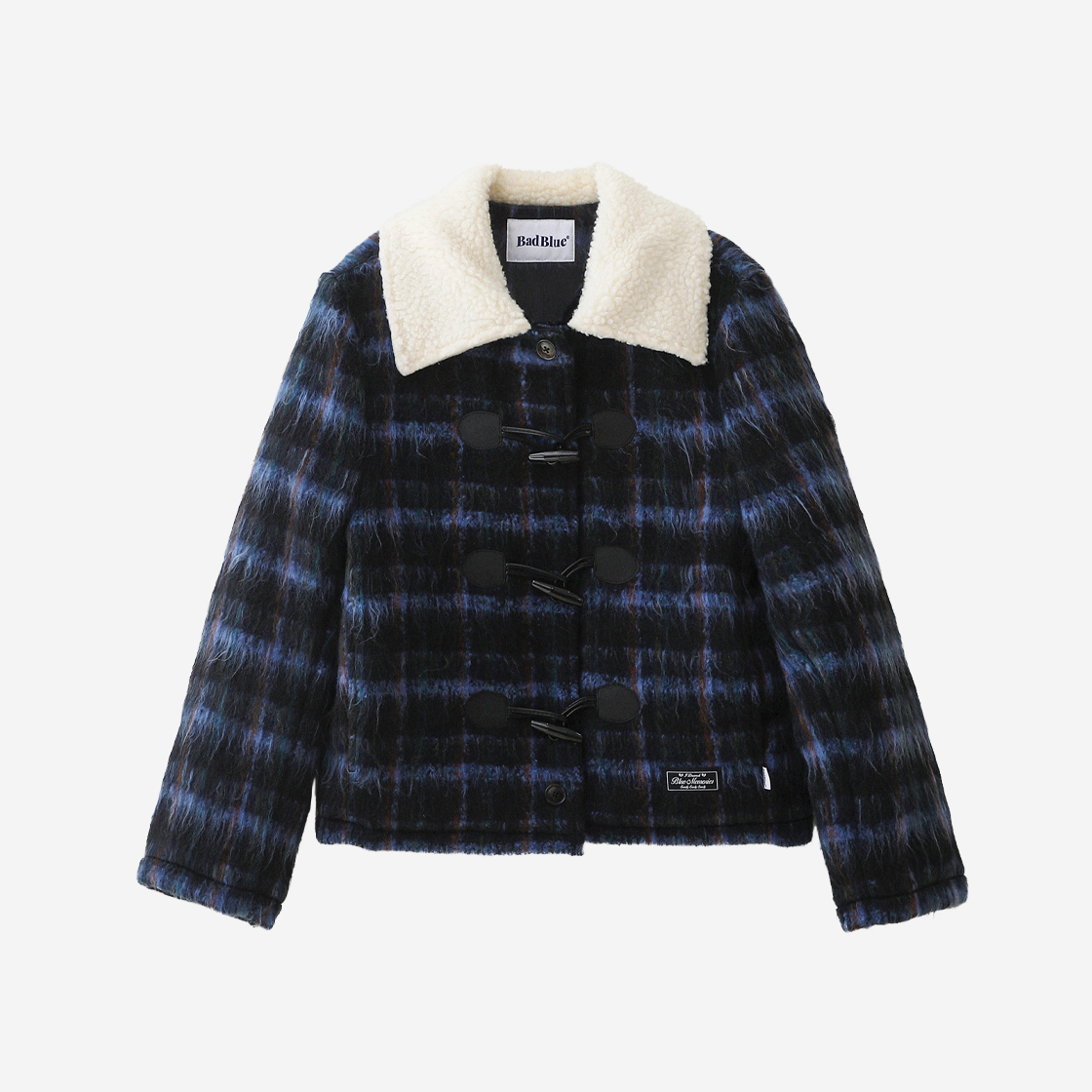 배드블루 울 체크 더플 코트 네이비(BadBlue Wool Check Duffle Coat Navy)