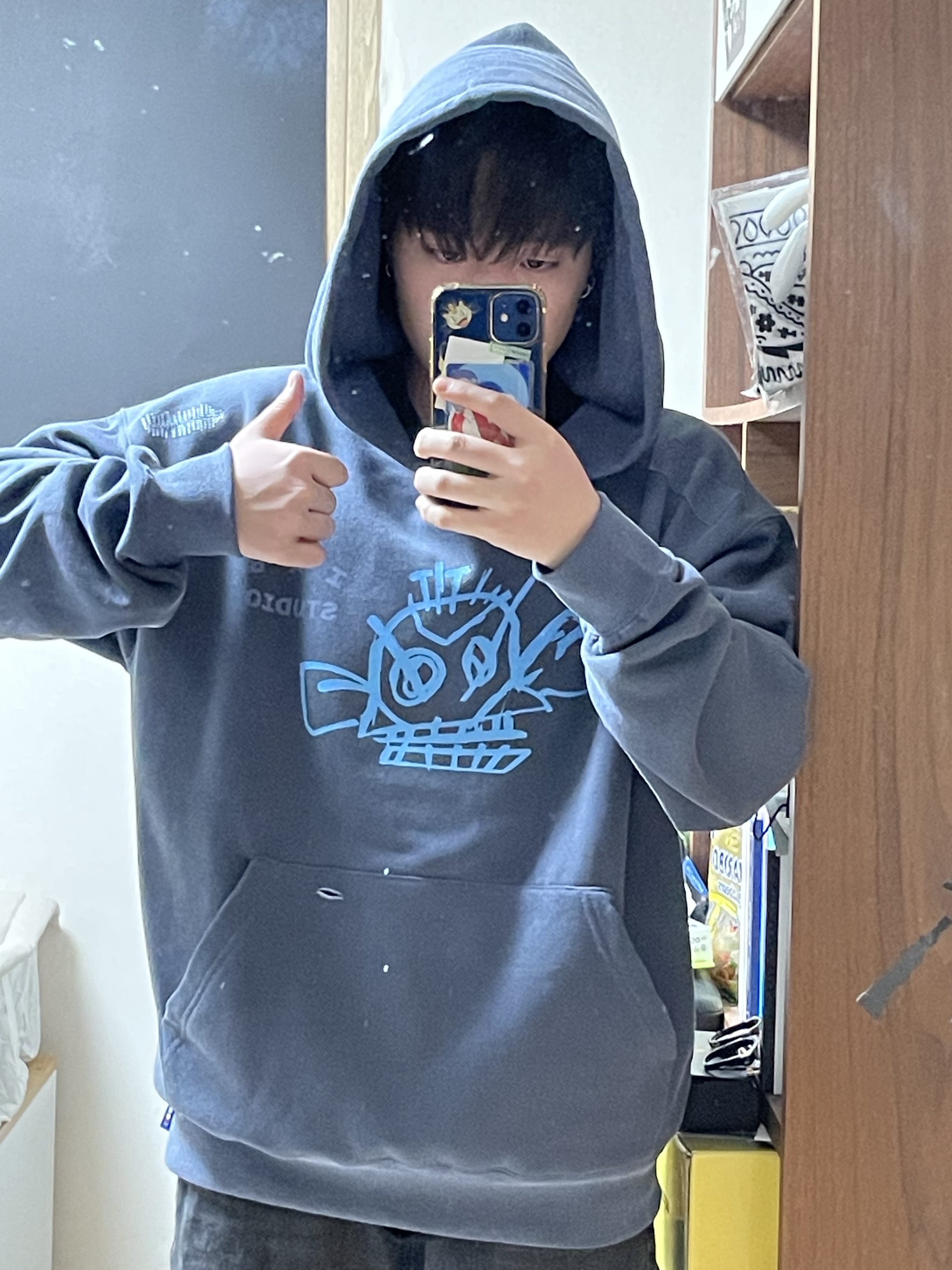 IAB Studio x Arcane Jinx Hoodie Washed Navy Sky Blue 착용 스타일 - 1
