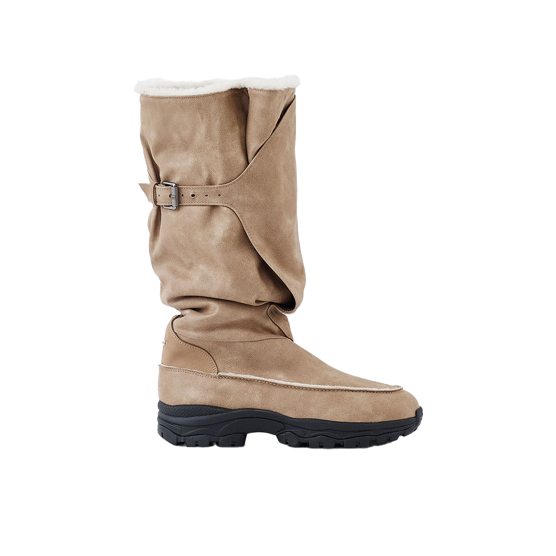 nt31058 NegativeThree Belted Slouchy Shearling Boots Washed Beige