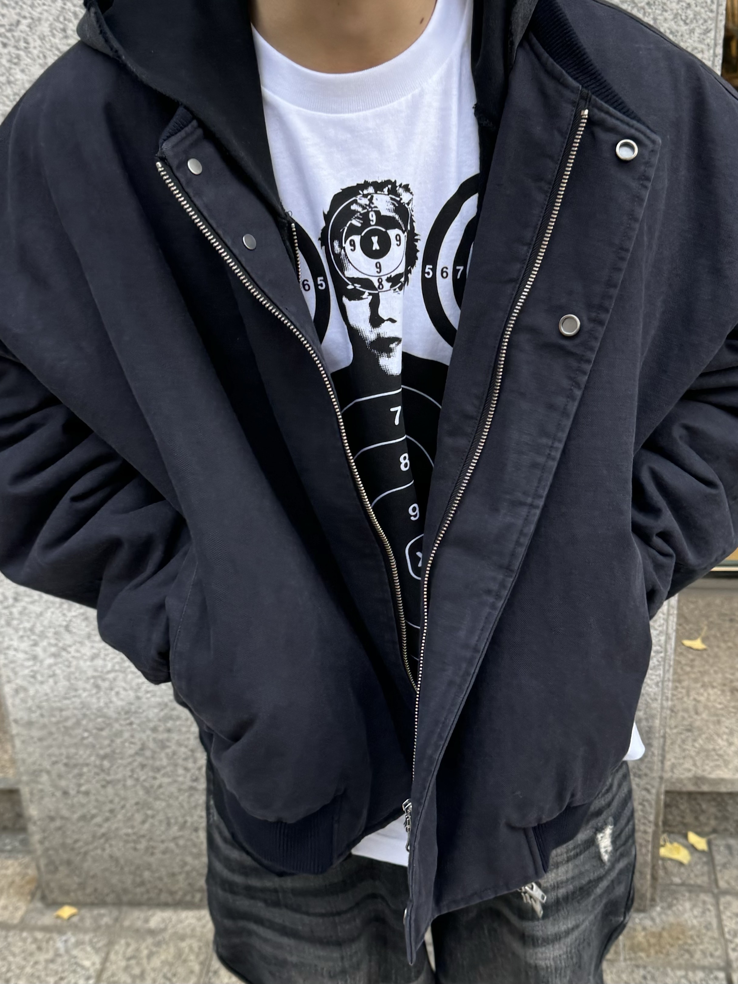 Nonnod Sulfur Dye Serge Bomber Jacket Vintage Navy Black 착용 스타일
