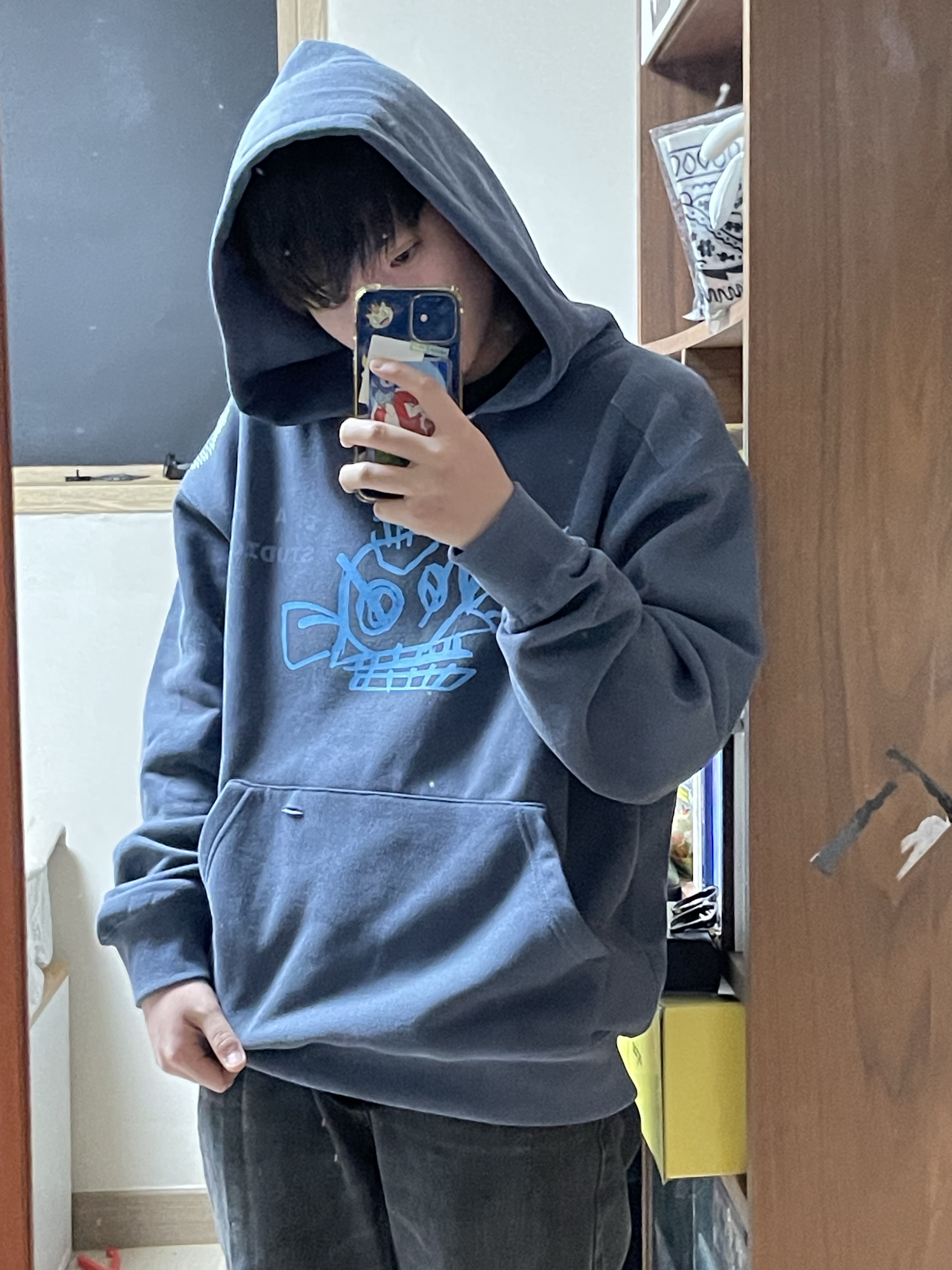 IAB Studio x Arcane Jinx Hoodie Washed Navy Sky Blue 착용 스타일 - 2