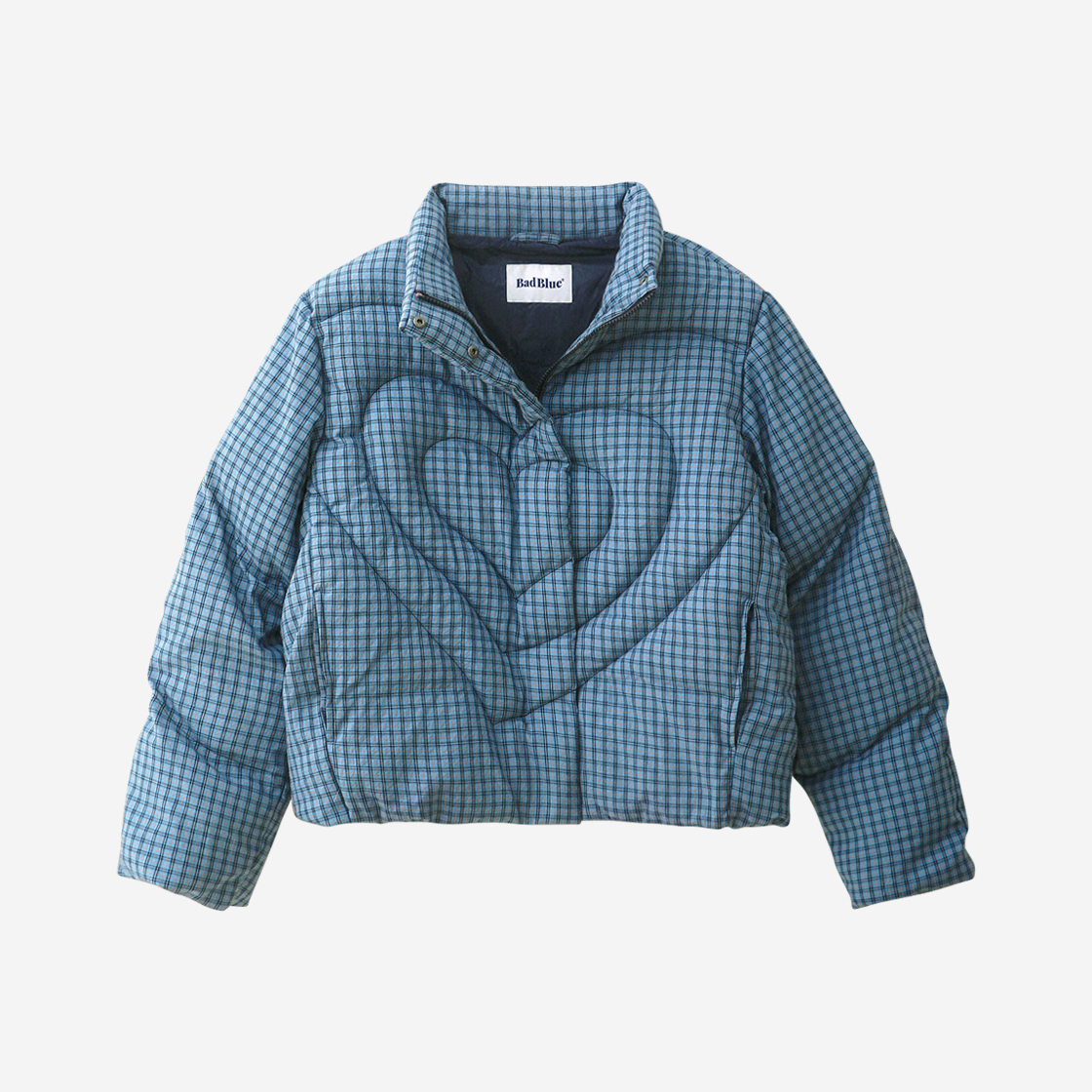 배드블루 하트 푸퍼 자켓 체크 블루(BadBlue Heart Puffer Jacket Check Blue)