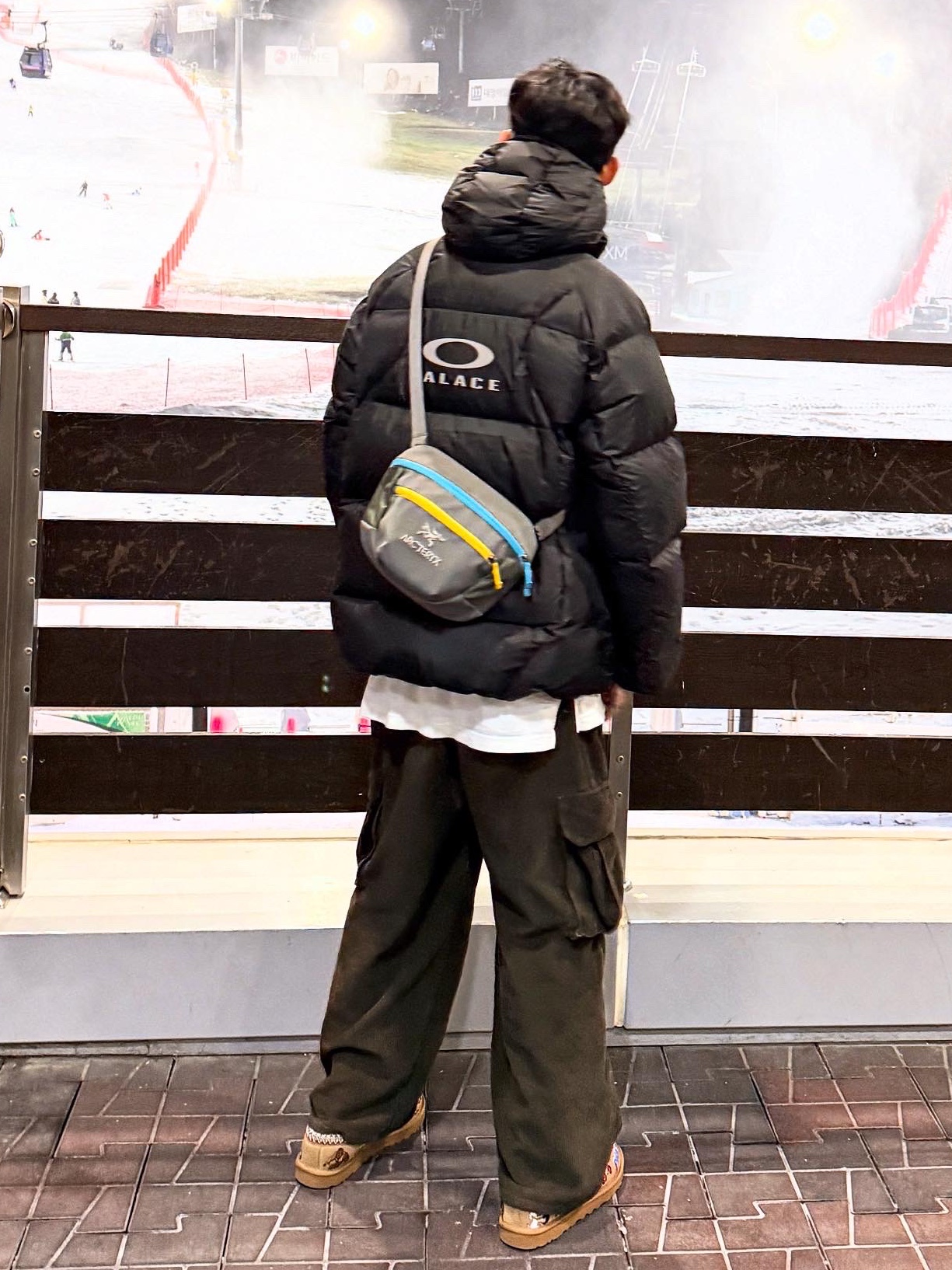 Palace x Oakley Puffa Black - 24FW, UGG x Palace Tasman Slipper Chestnut 착용 스타일 - 2