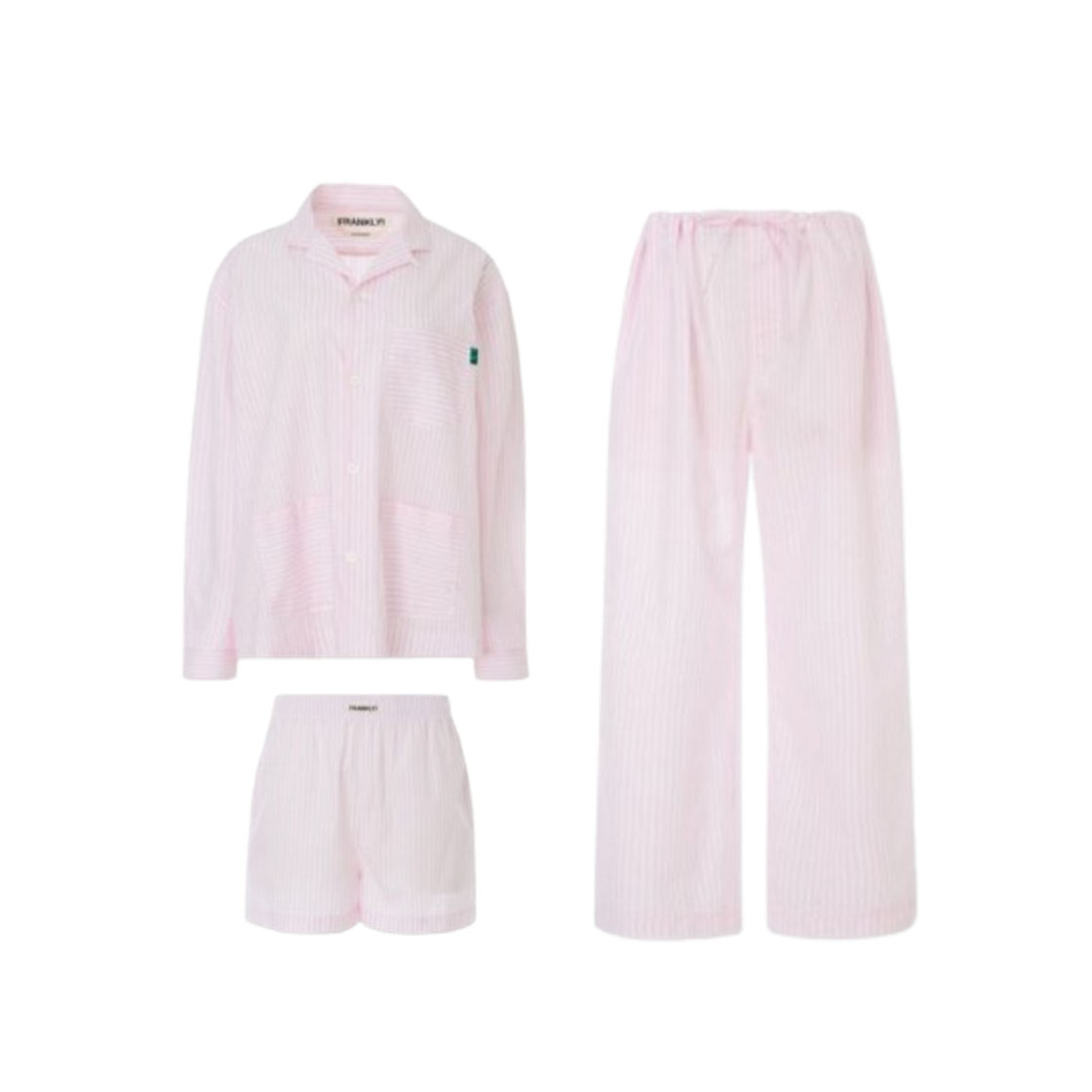 프랭클리 쓰리피스 스트라이프 파자마 셋업 핑크(FRANKLY 3 Piece Stripe Pajama Set Up Pink)