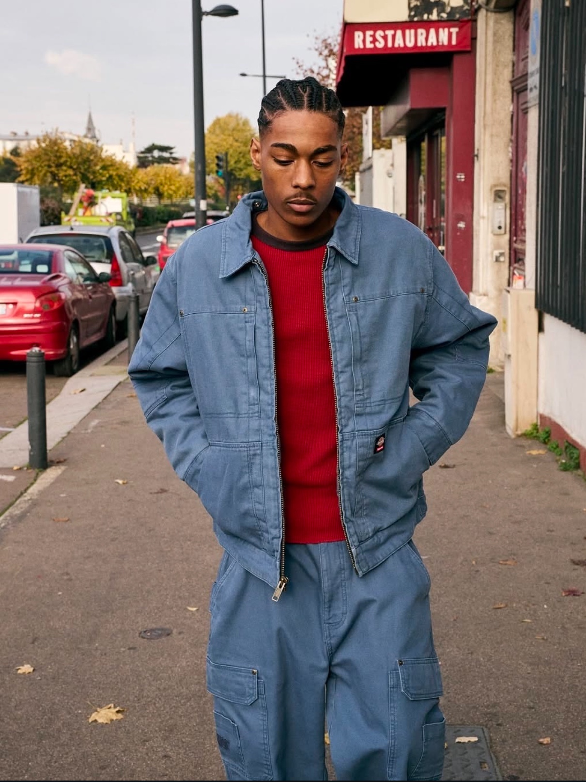 Supreme x Dickies Hooded Work Jacket Light Blue - 24FW 착용 스타일 - 1