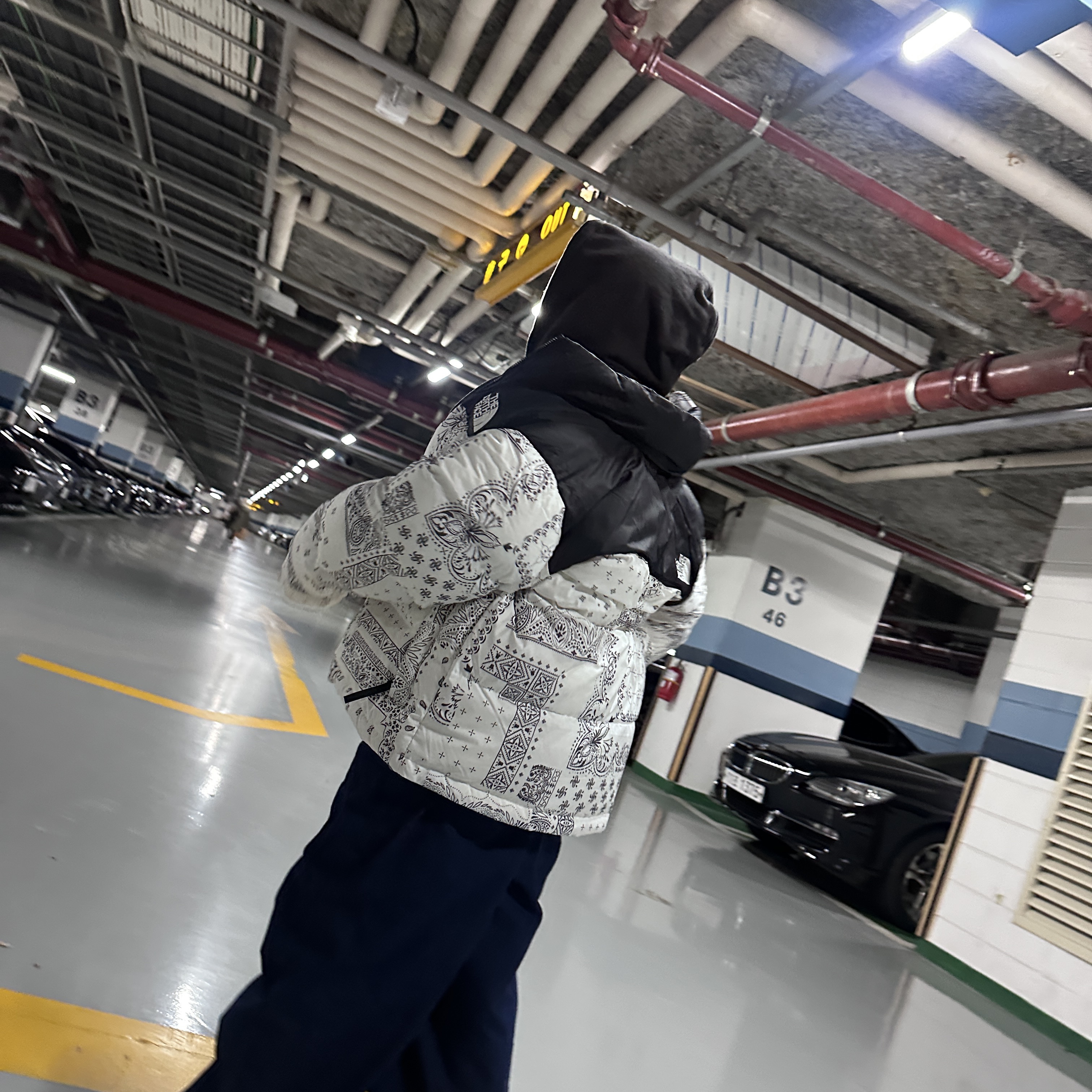 The North Face 1996 Novelty Nuptse Jacket Off White, Palace Korea Hoodie Black - 24SS 착용 스타일 - 3