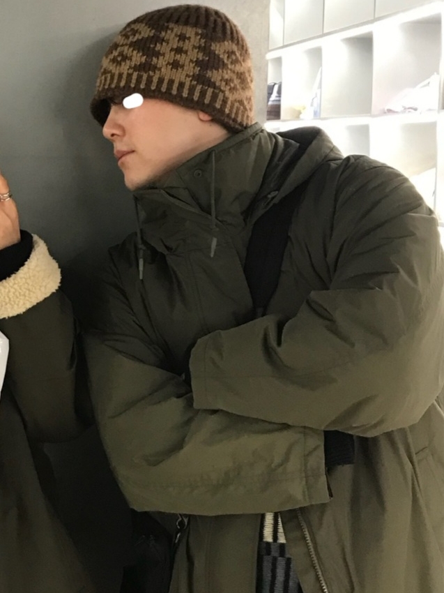 Uniqlo C Hood Coat Olive 착용 스타일
