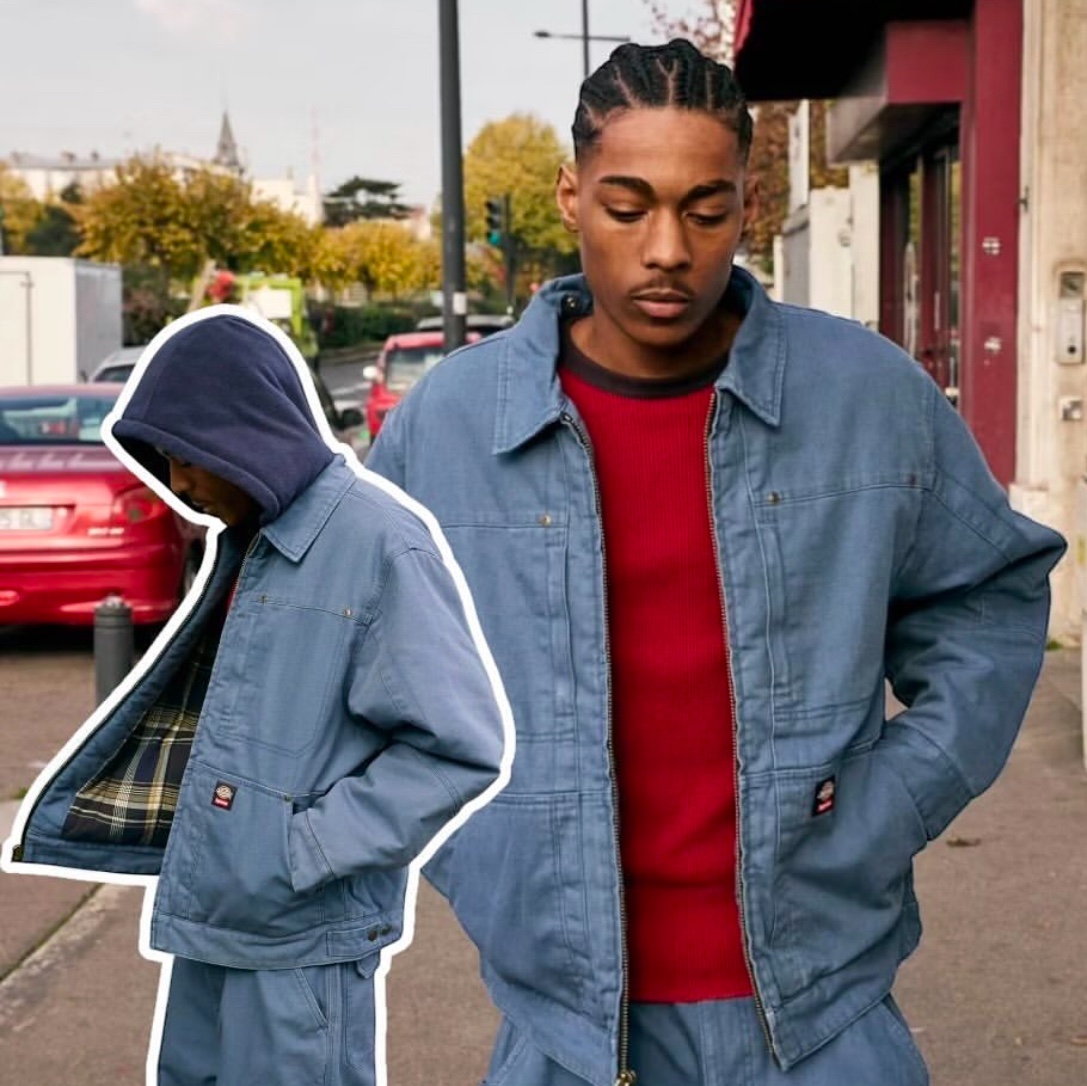 Supreme x Dickies Hooded Work Jacket Light Blue - 24FW 착용 스타일