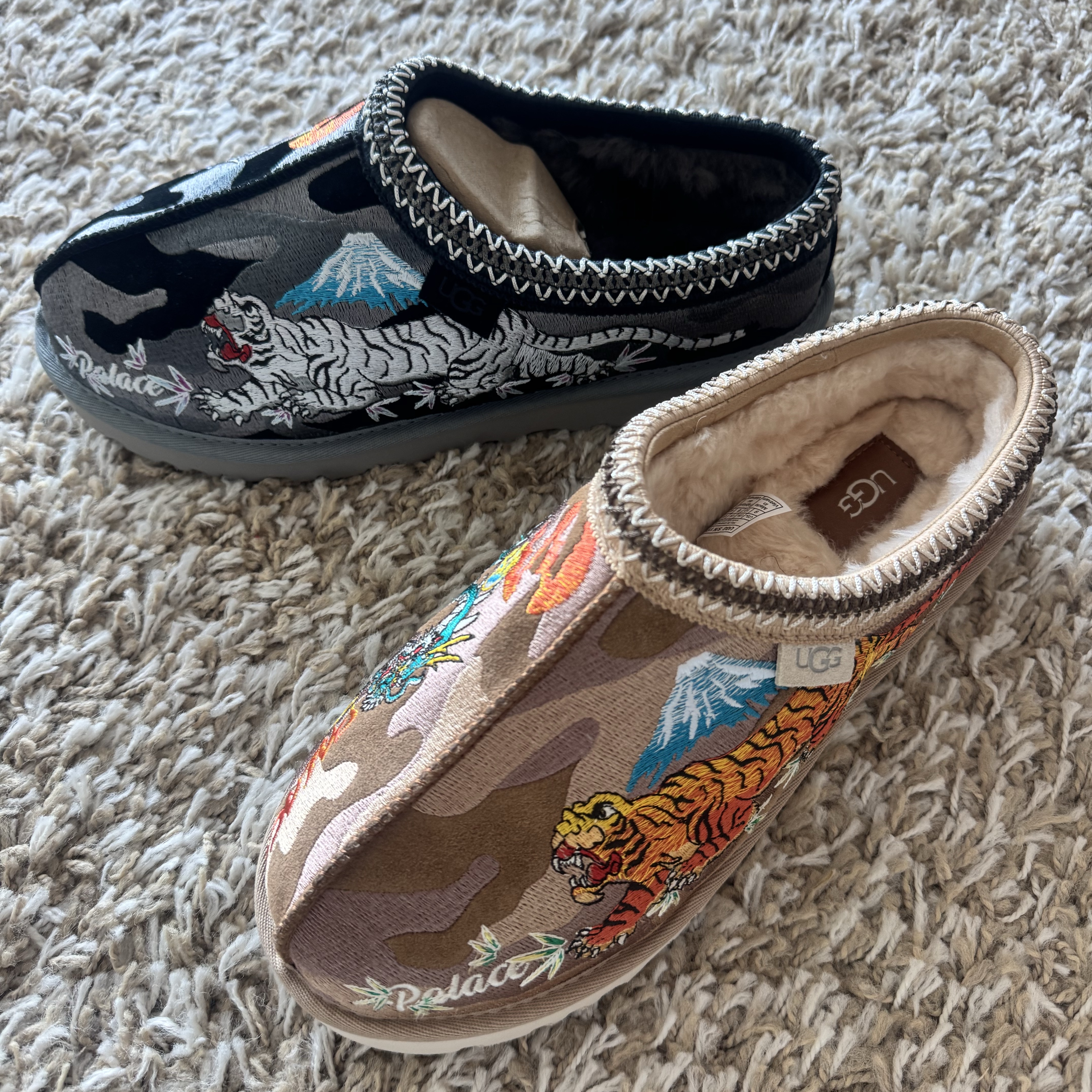 UGG x Palace Tasman Slipper Chestnut Camo, UGG x Palace Tasman Slipper Black Camo 착용 스타일