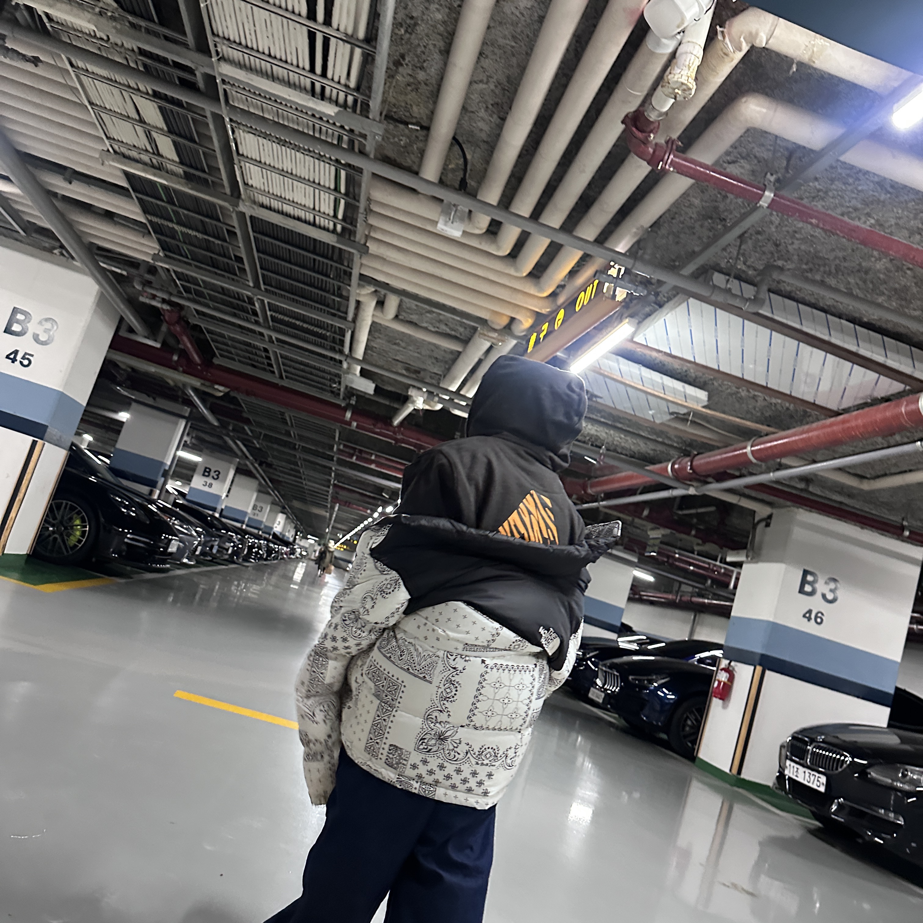 The North Face 1996 Novelty Nuptse Jacket Off White, Palace Korea Hoodie Black - 24SS 착용 스타일 - 2