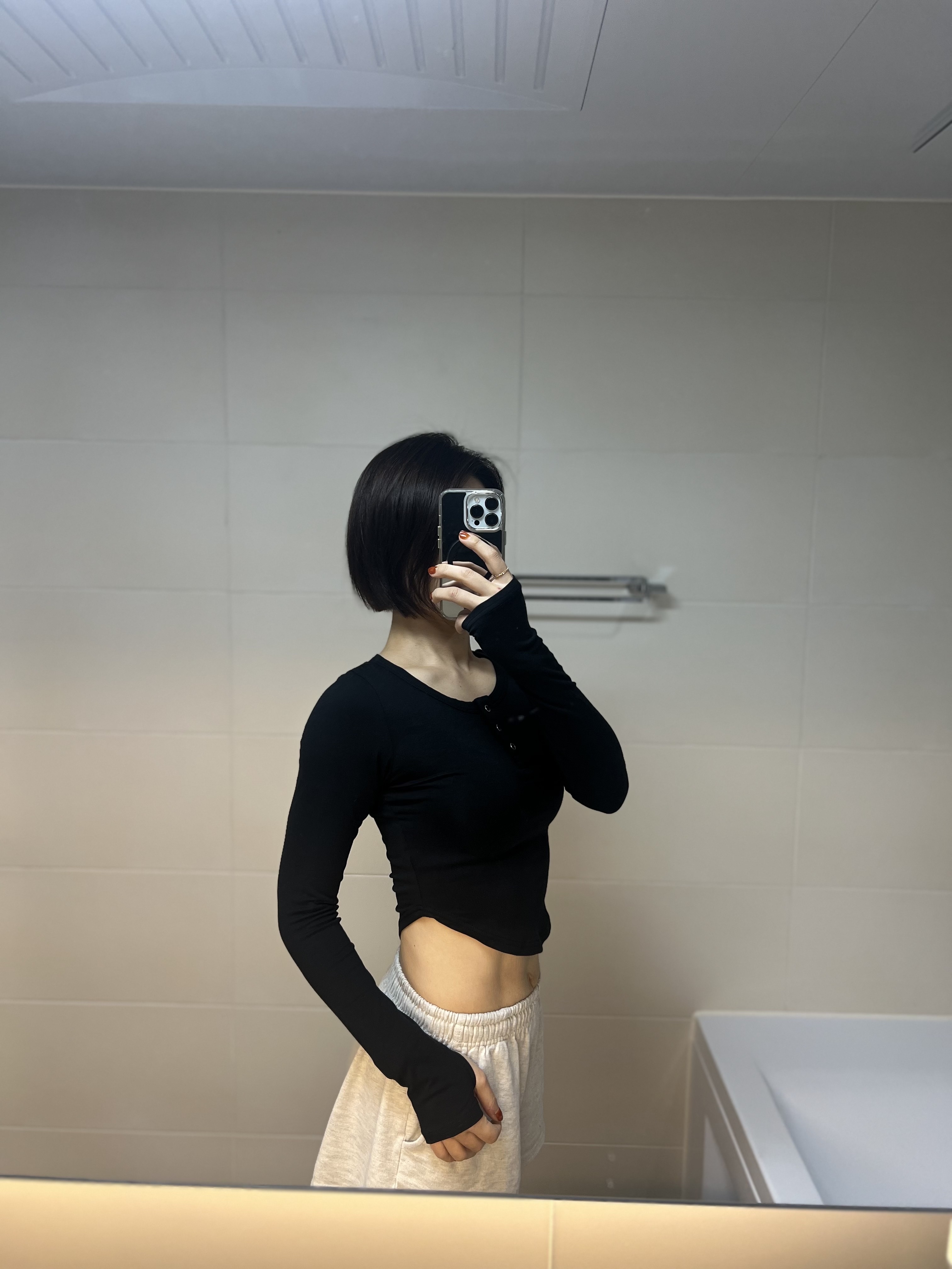 HDEX Womens Ribbed Square Long Sleeves Black 착용 스타일 - 4
