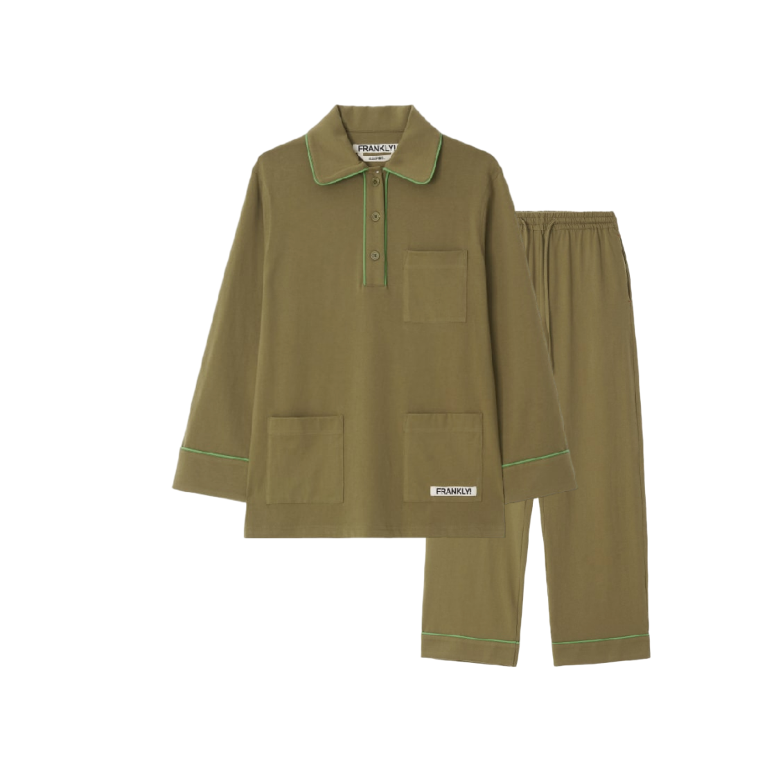 프랭클리 쓰리버튼 파자마 셋업 카키(FRANKLY 3 Button Pajama Set Up Khaki)
