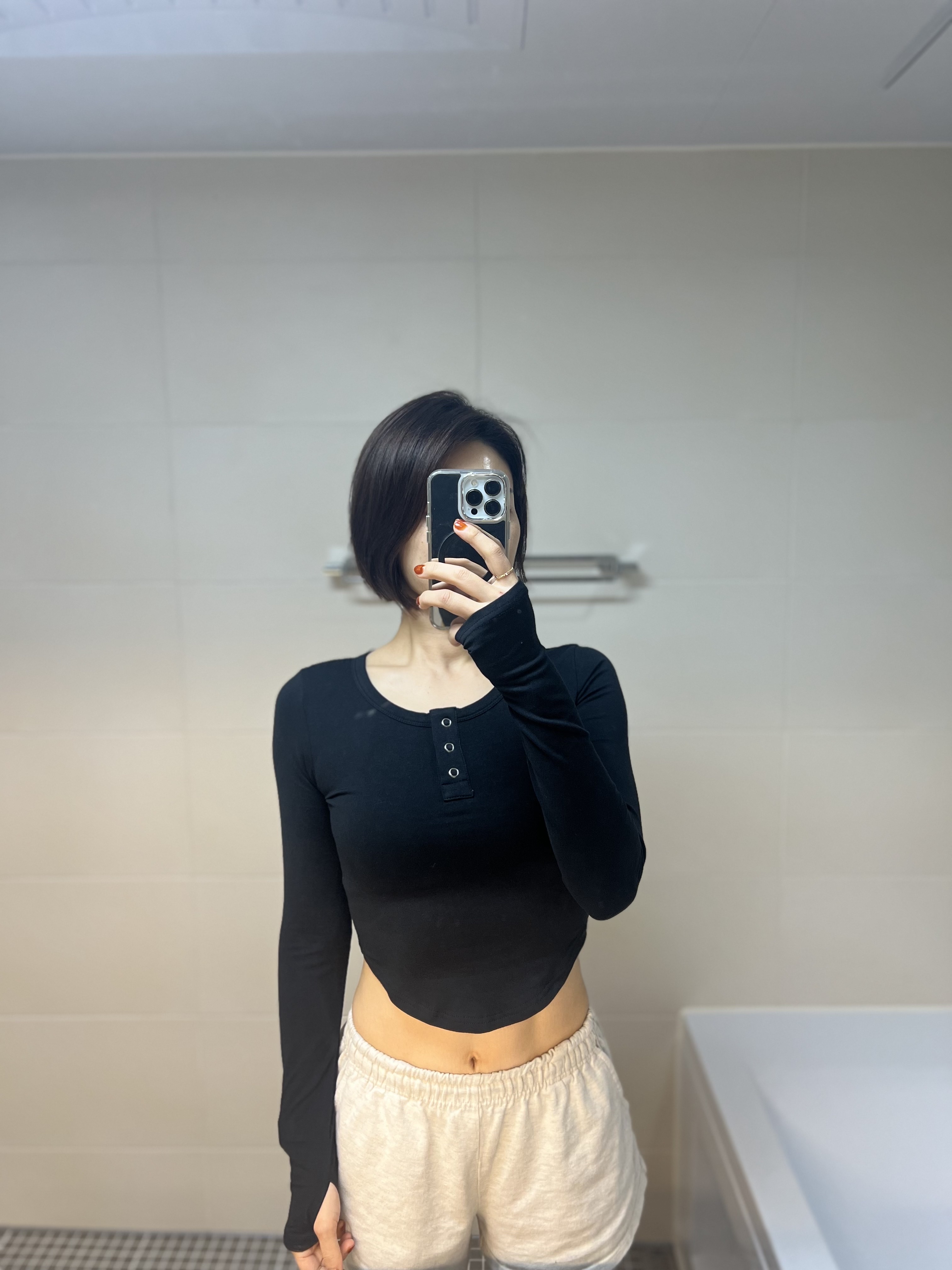 HDEX Womens Ribbed Square Long Sleeves Black 착용 스타일 - 2
