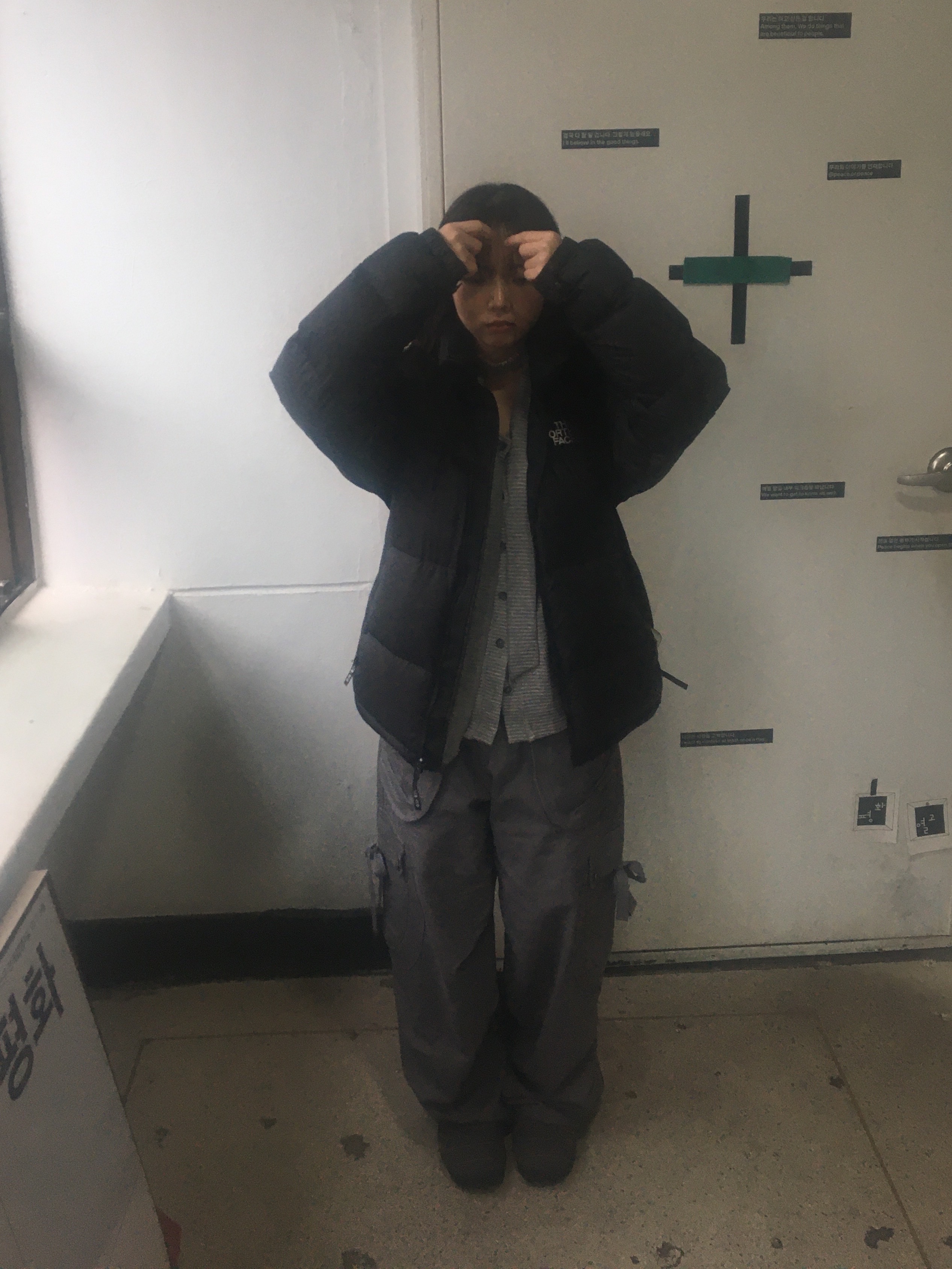 Subu x Coyseio Angel Wing Padding Shoes Charcoal, The North Face 1996 Eco Nuptse Jacket Black 착용 스타일 - 4