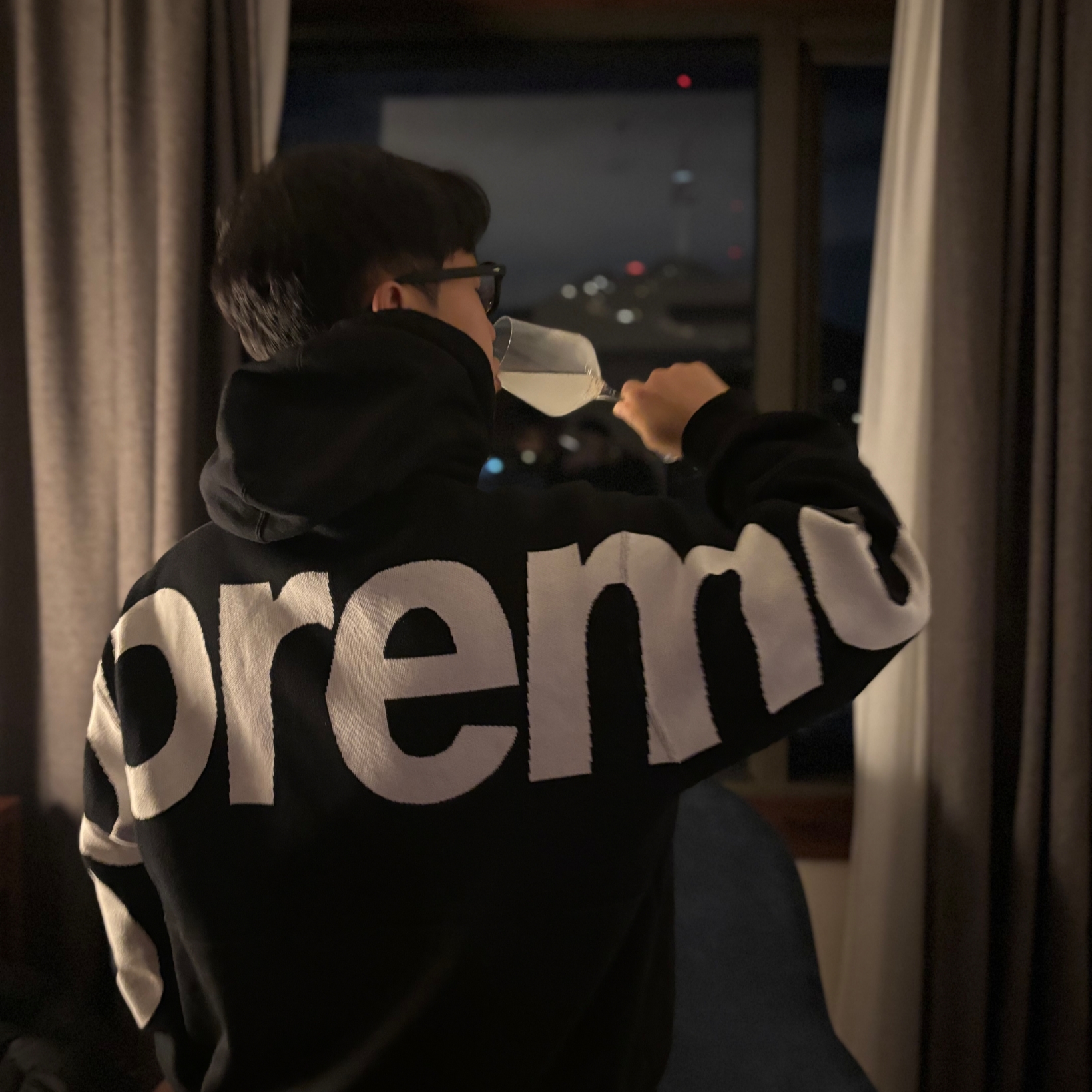 Supreme Big Logo Jacquard Hooded Sweatshirt Black - 23FW 착용 스타일