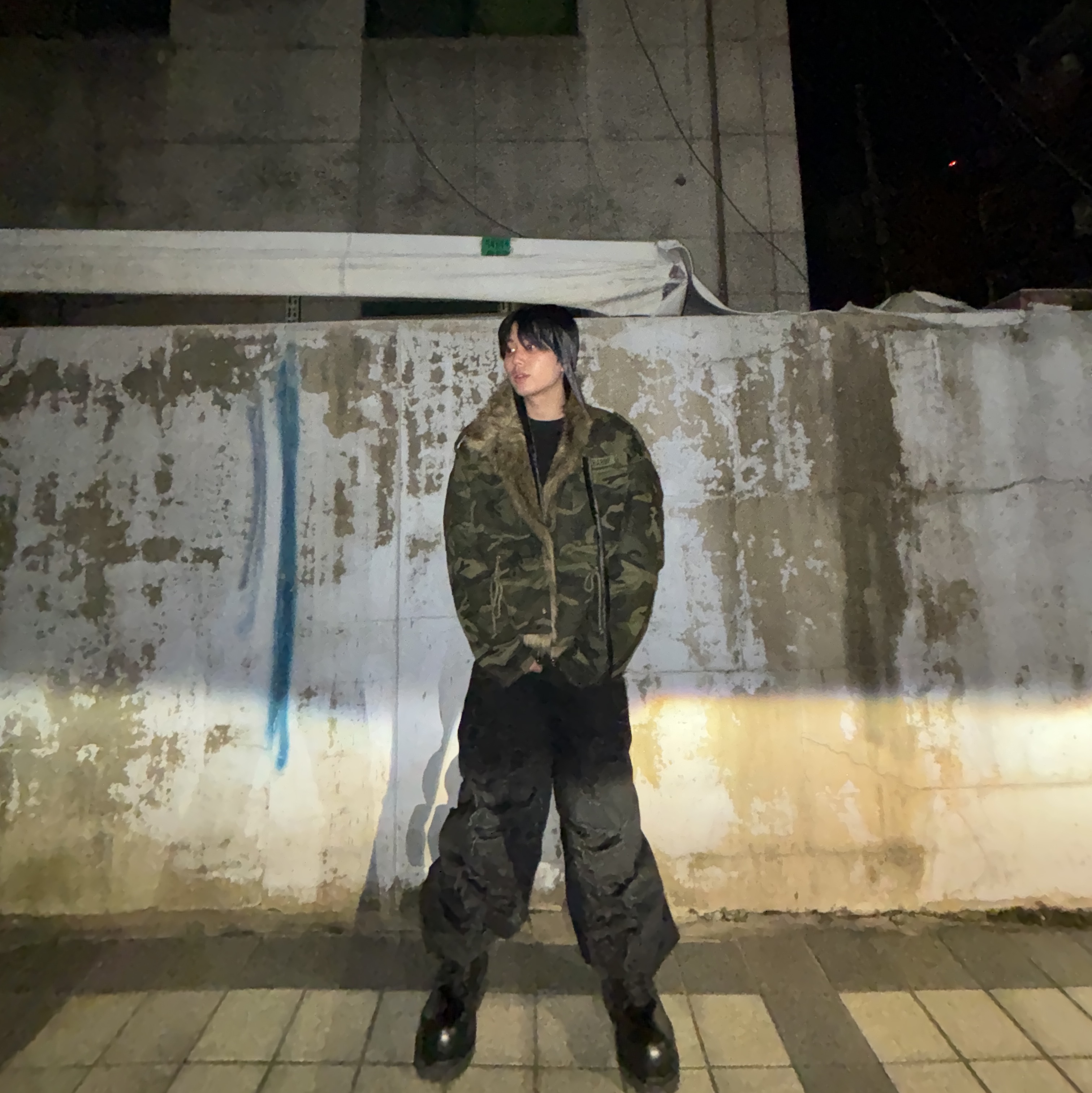Balenciaga Stomper Bootie Black, Project G/R Fur Military Field Jacket Camo 착용 스타일 - 4