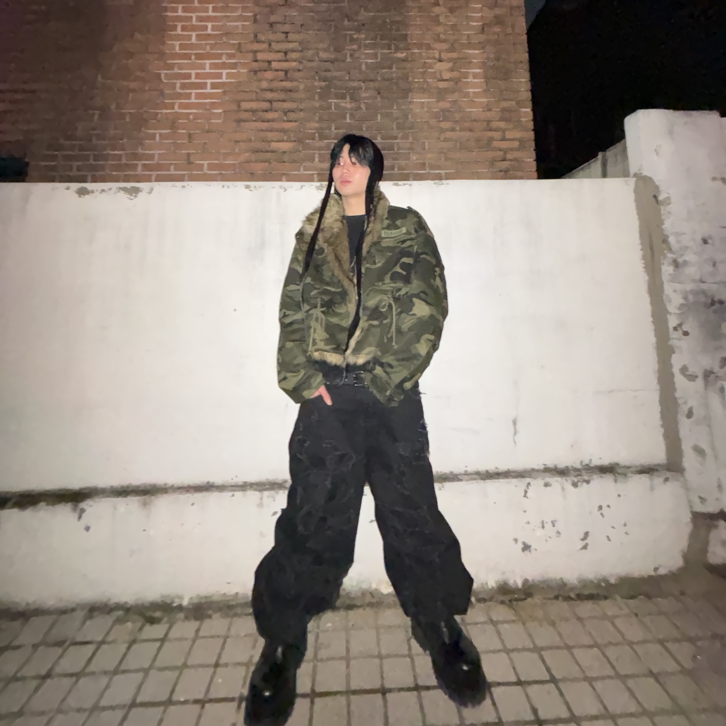 Balenciaga Stomper Bootie Black, Project G/R Fur Military Field Jacket Camo 착용 스타일 - 10