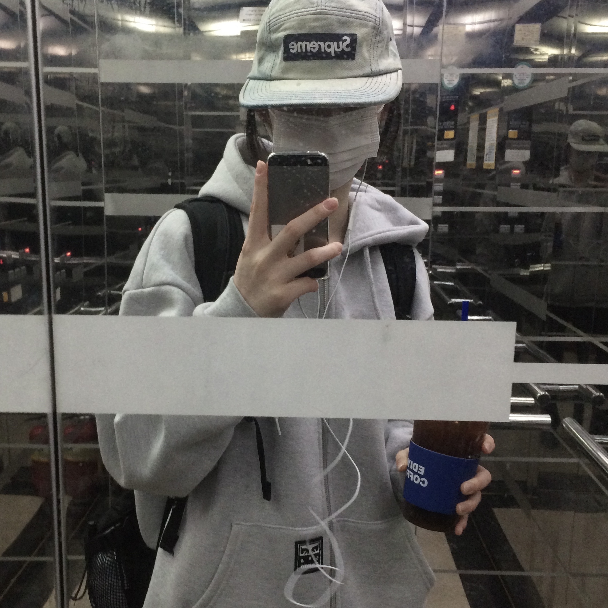 Supreme Washed Chino Twill Camp Cap Dirty Indigo - 24SS, IAB Studio x Obey Icon Extra Heavy Zip Hoodie Grey Heather 착용 스타일