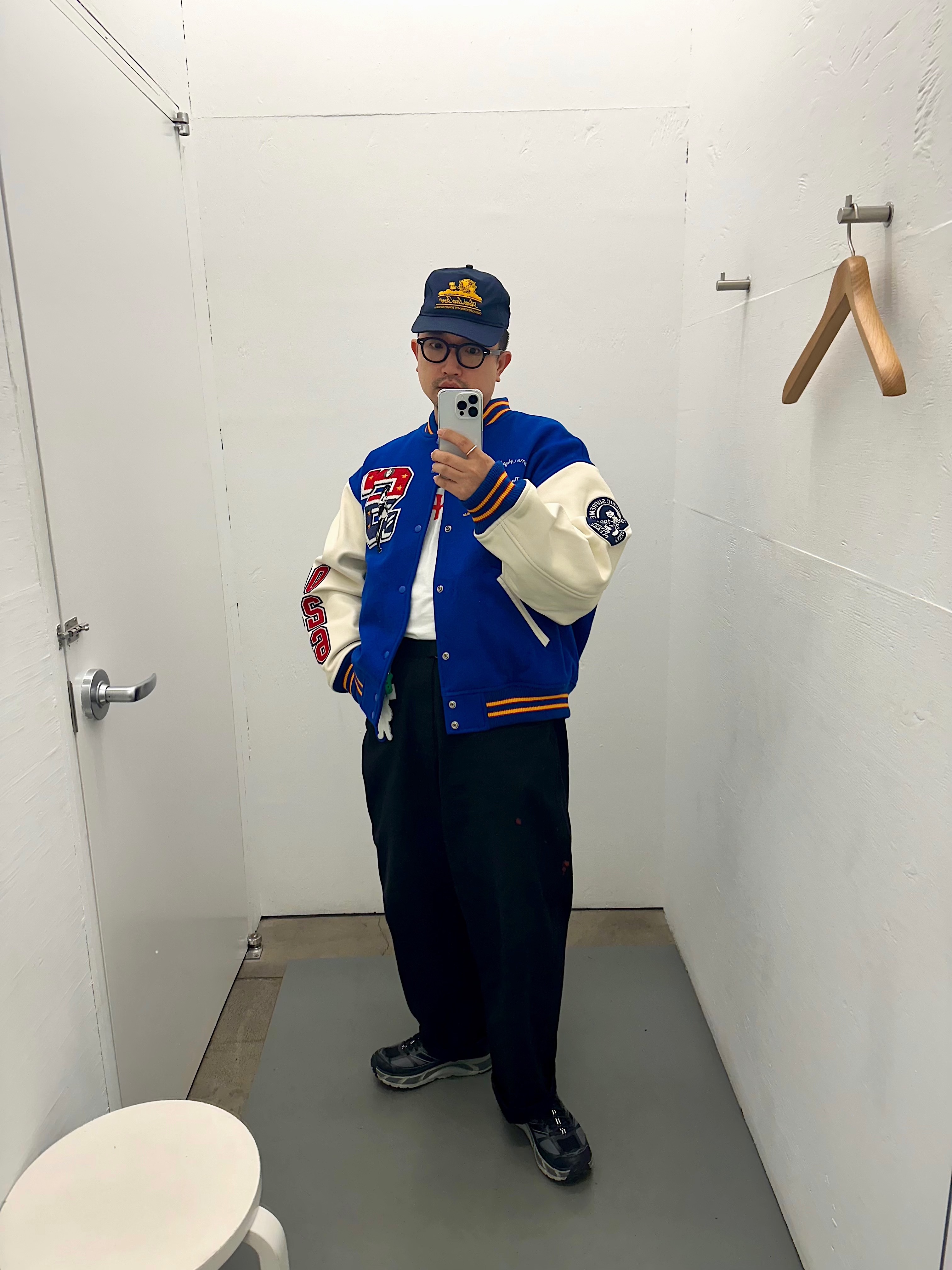 Supreme x Hysteric Glamour Varsity Jacket Blue - 24FW, Hoka Mafate Speed 2 Black Castlerock 착용 스타일