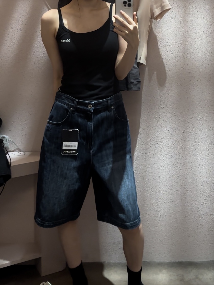 (W) Mischief Denim Bermuda Pants Indigo 착용 스타일 - 1