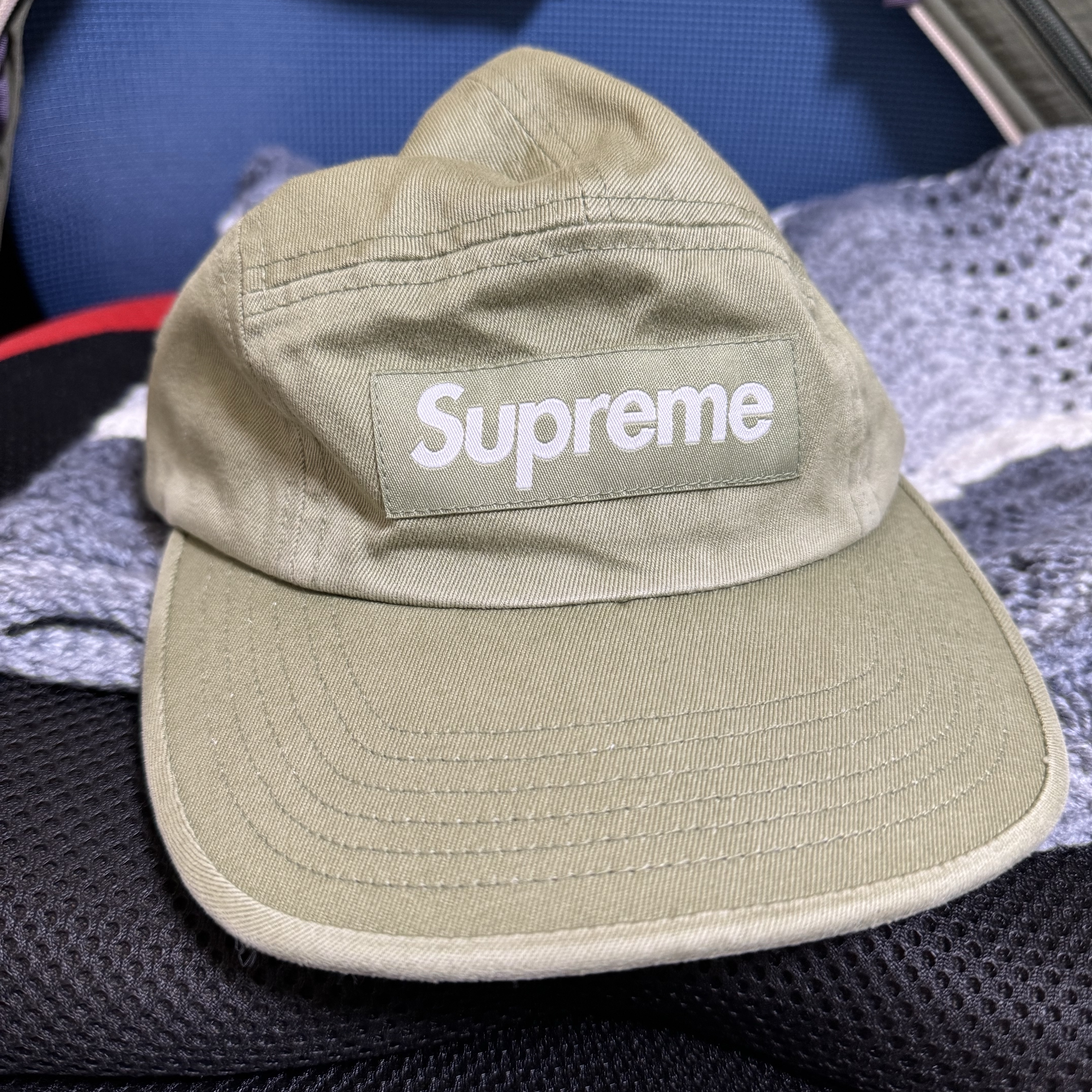 Supreme Washed Chino Twill Camp Cap Light Olive - 24SS 착용 스타일