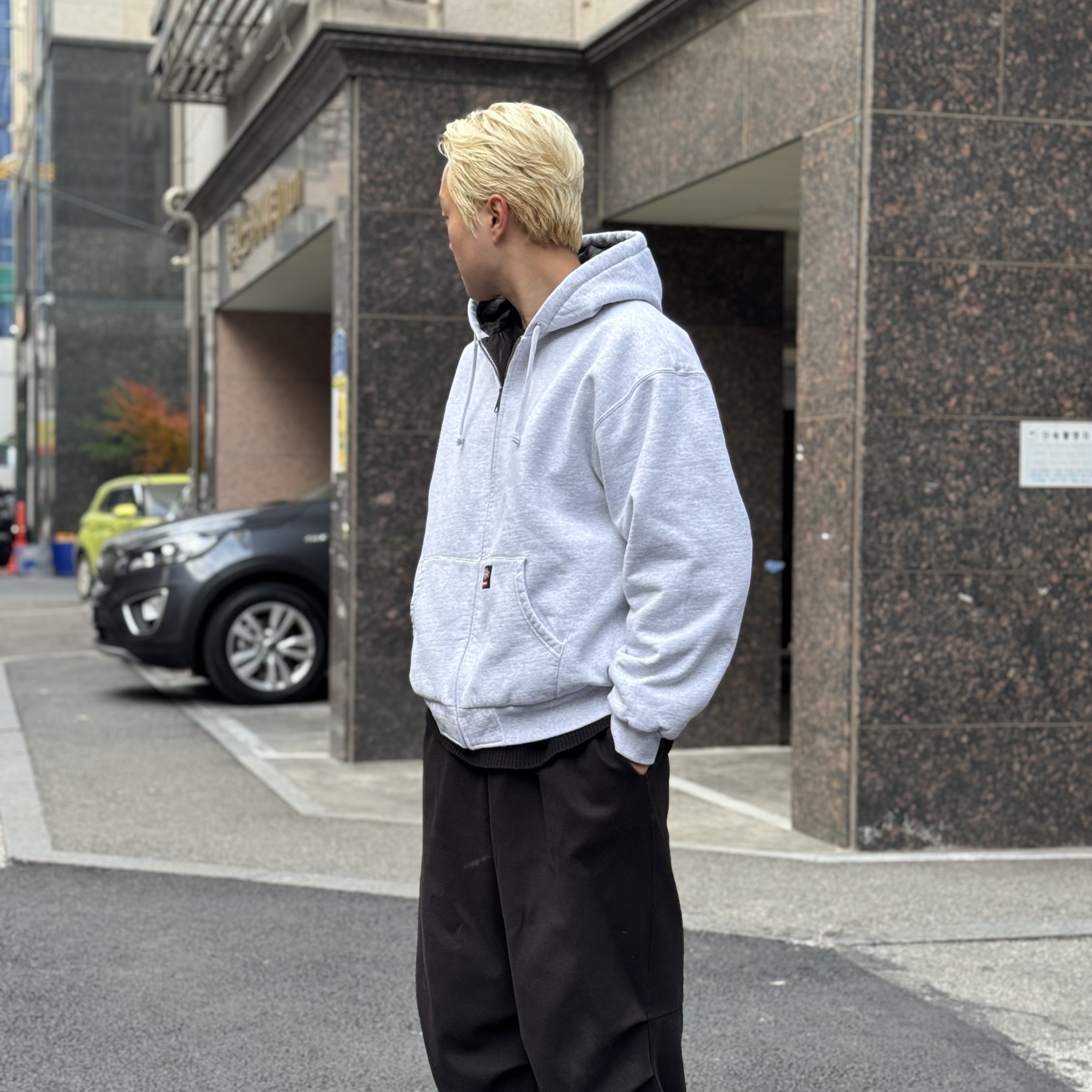 Supreme x Dickies Quilted Lined Zip Up Hooded Sweatshirt Ash Grey - 24FW 착용 스타일