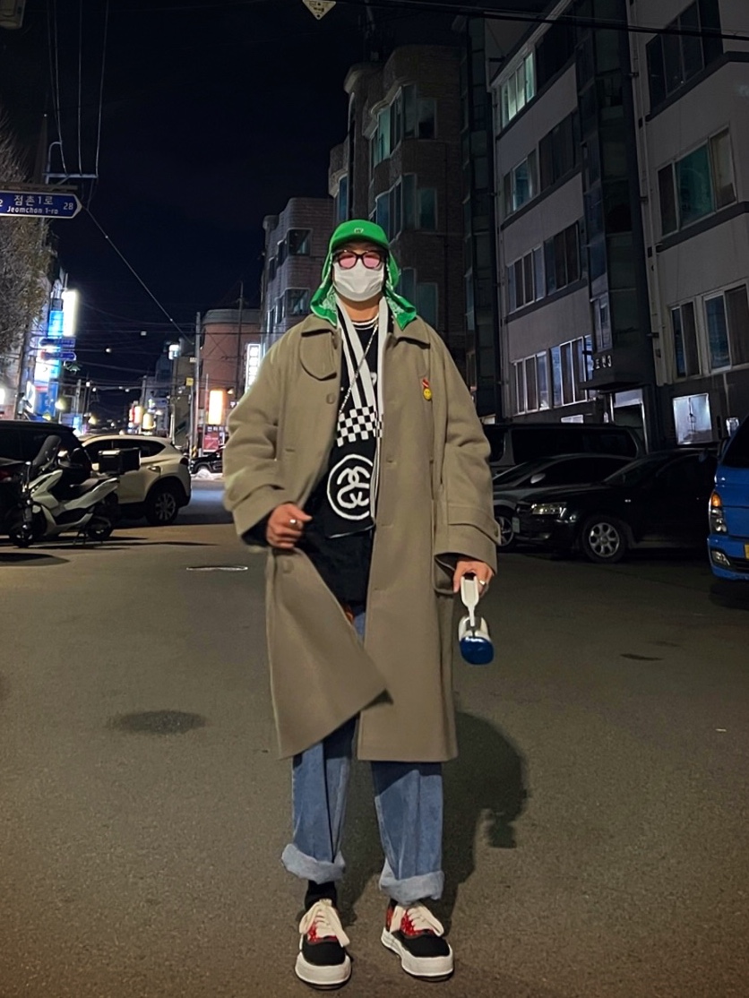 Maison Mihara Yasuhiro Baker OG Sole OX Bandana Sneakers Black, Undermycar Legion.02 Balmacaan Oversized Wool Coat Beige 착용 스타일 - 5