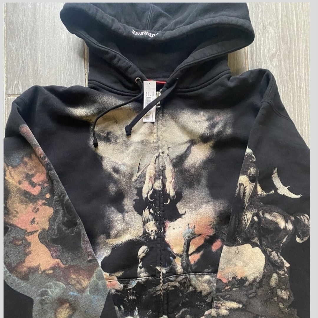 Supreme Frazetta Zip Up Hooded Sweatshirt Black - 24FW 착용 스타일 - 4