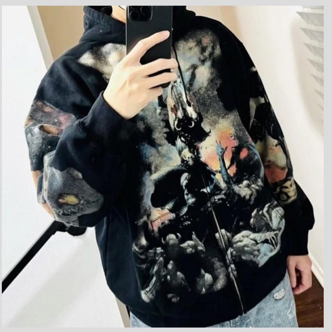 Supreme Frazetta Zip Up Hooded Sweatshirt Black - 24FW 착용 스타일 - 1
