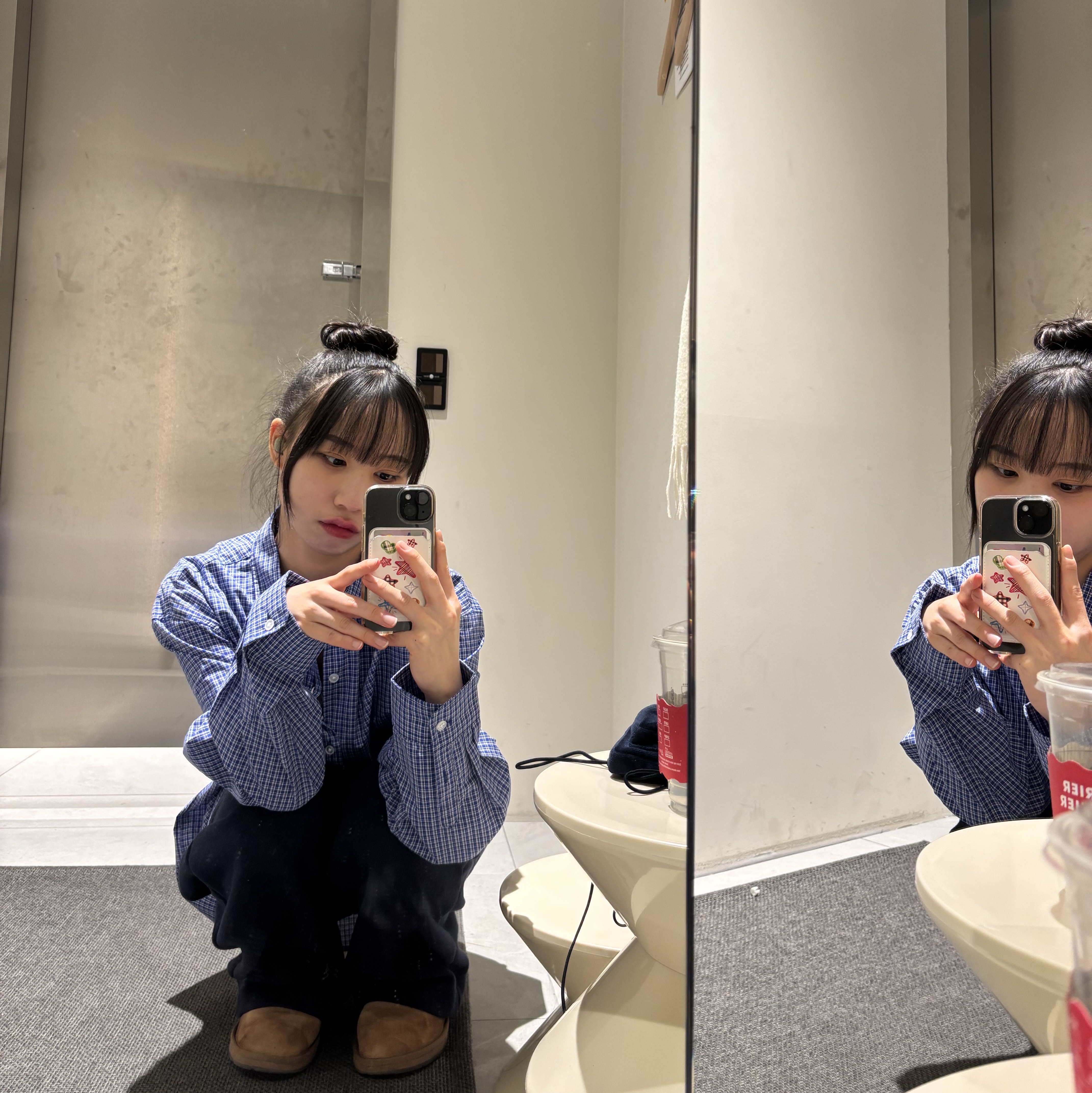 Millo Archive Combined Shirts Blue, (W) UGG Classic Ultra Mini Boots Chestnut 착용 스타일 - 1