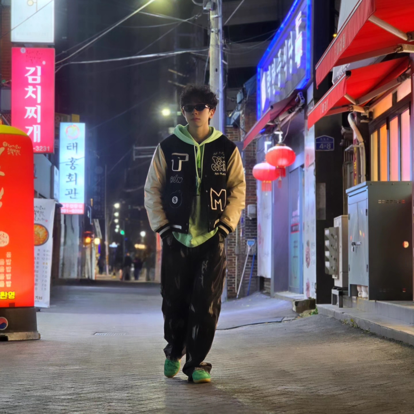 Flavorism Tie Dye Washed Carpenter Denim Pants Black, Puma Palermo Vintage Jade Frost 착용 스타일 - 6