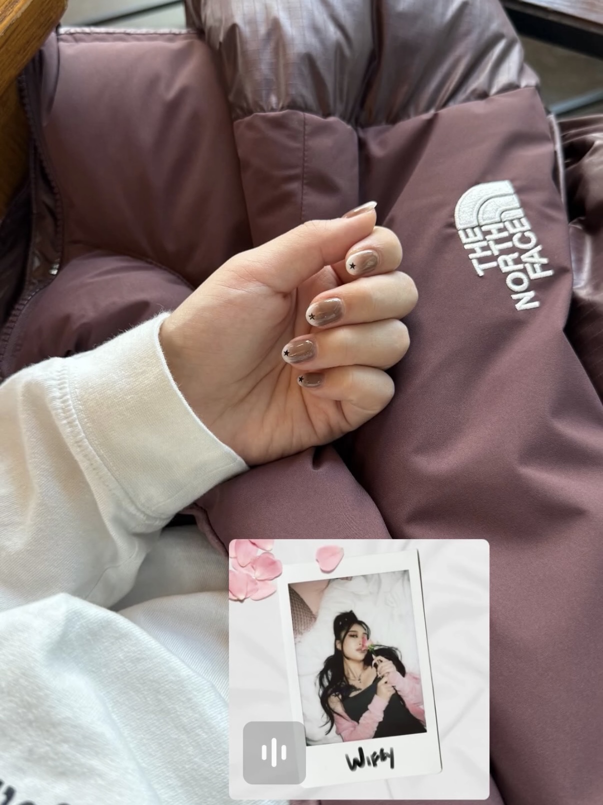 (W) The North Face White Label Novelty Nuptse Down Jacket Cocoa Brown, Teket Plan Cap Cream 착용 스타일 - 1