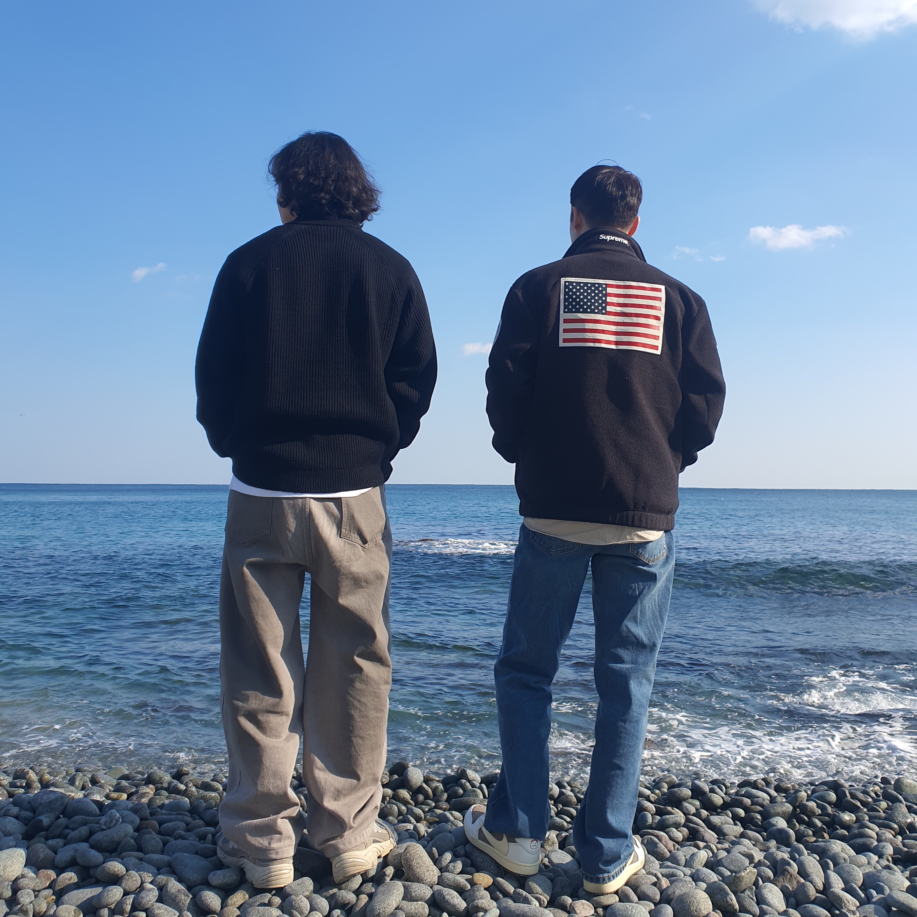 Jordan 1 x Travis Scott Retro Low OG SP Sail and Ridgerock, Supreme Small Box Polo Sweater Black - 24FW 착용 스타일 - 1