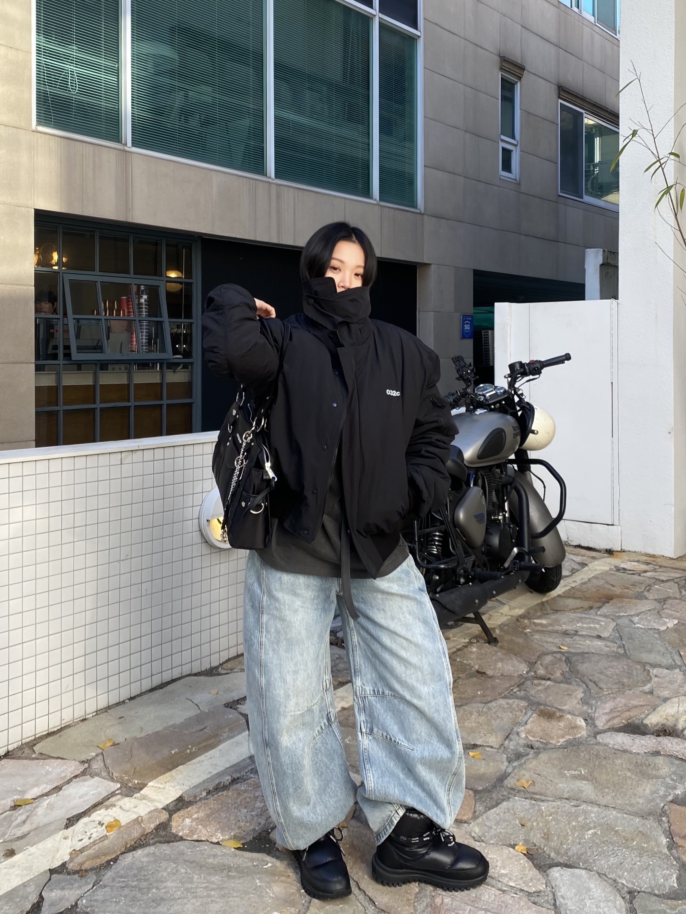 032c Mayhem Bomber Jacket Black, 032c Turbulence Drop Zone Bomber Jacket 착용 스타일 - 2