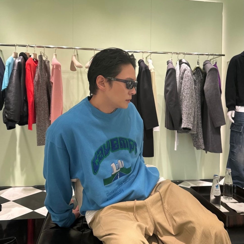 Cav Empt Dissatisfaction Crew Neck Cords Blue - 24SS 착용 스타일 - 1