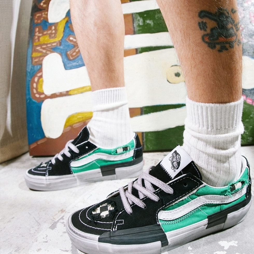 Vans Sk8-Low Reconstruct Stressed Check Black Green 착용 스타일