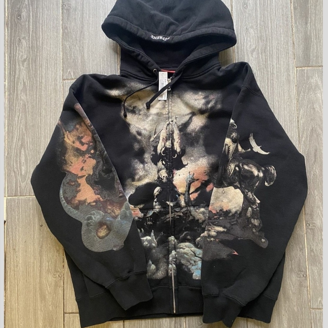 Supreme Frazetta Zip Up Hooded Sweatshirt Black - 24FW 착용 스타일 - 2