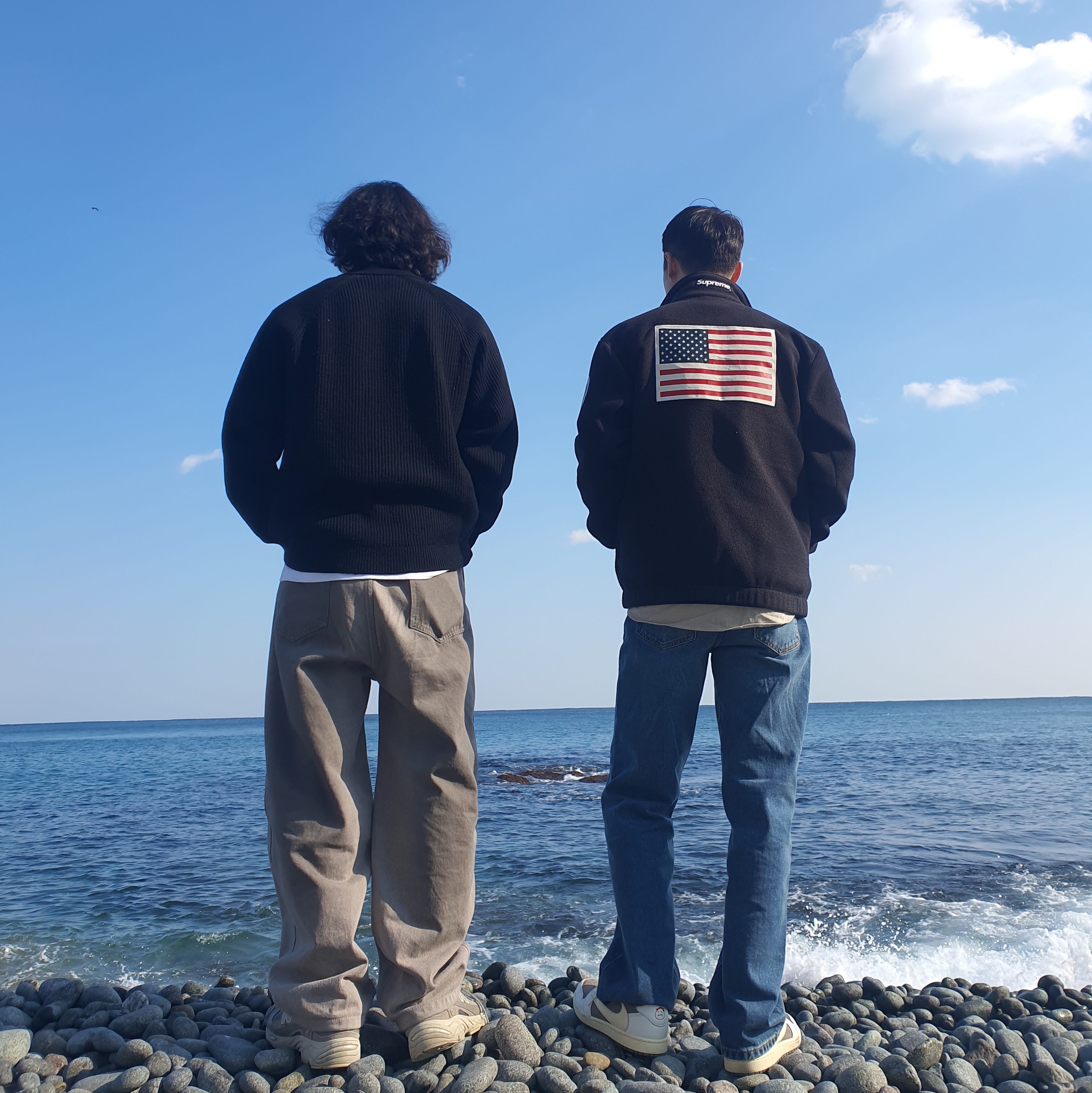 Jordan 1 x Travis Scott Retro Low OG SP Sail and Ridgerock, Supreme Small Box Polo Sweater Black - 24FW 착용 스타일 - 2