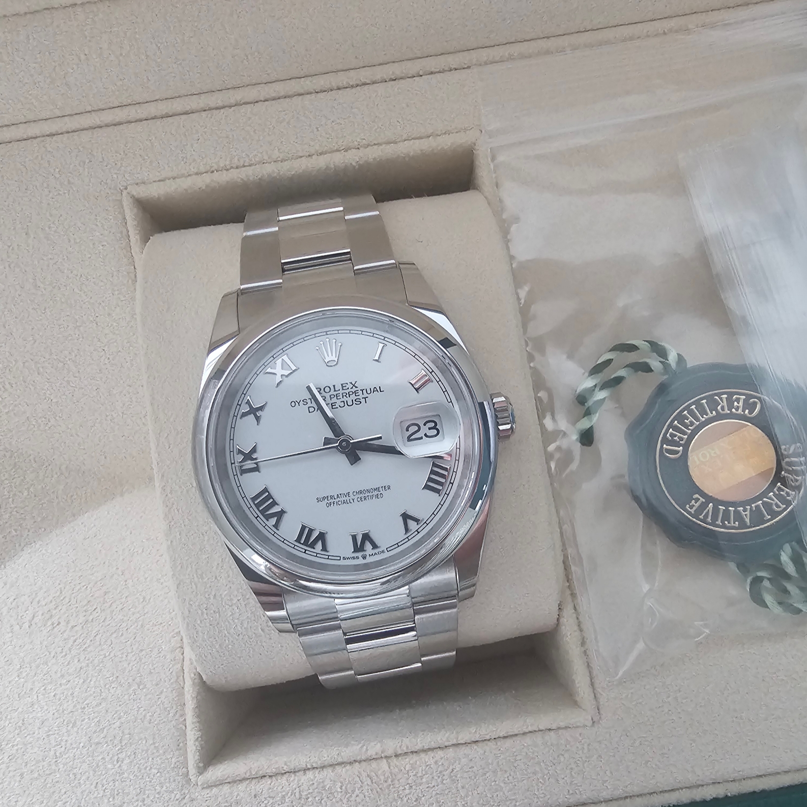 Rolex Datejust 36mm 126200 White Roman Oyster 착용 스타일