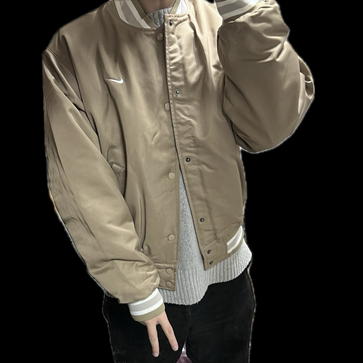 Nike Authentic Dugout Jacket Khaki - Asia 착용 스타일