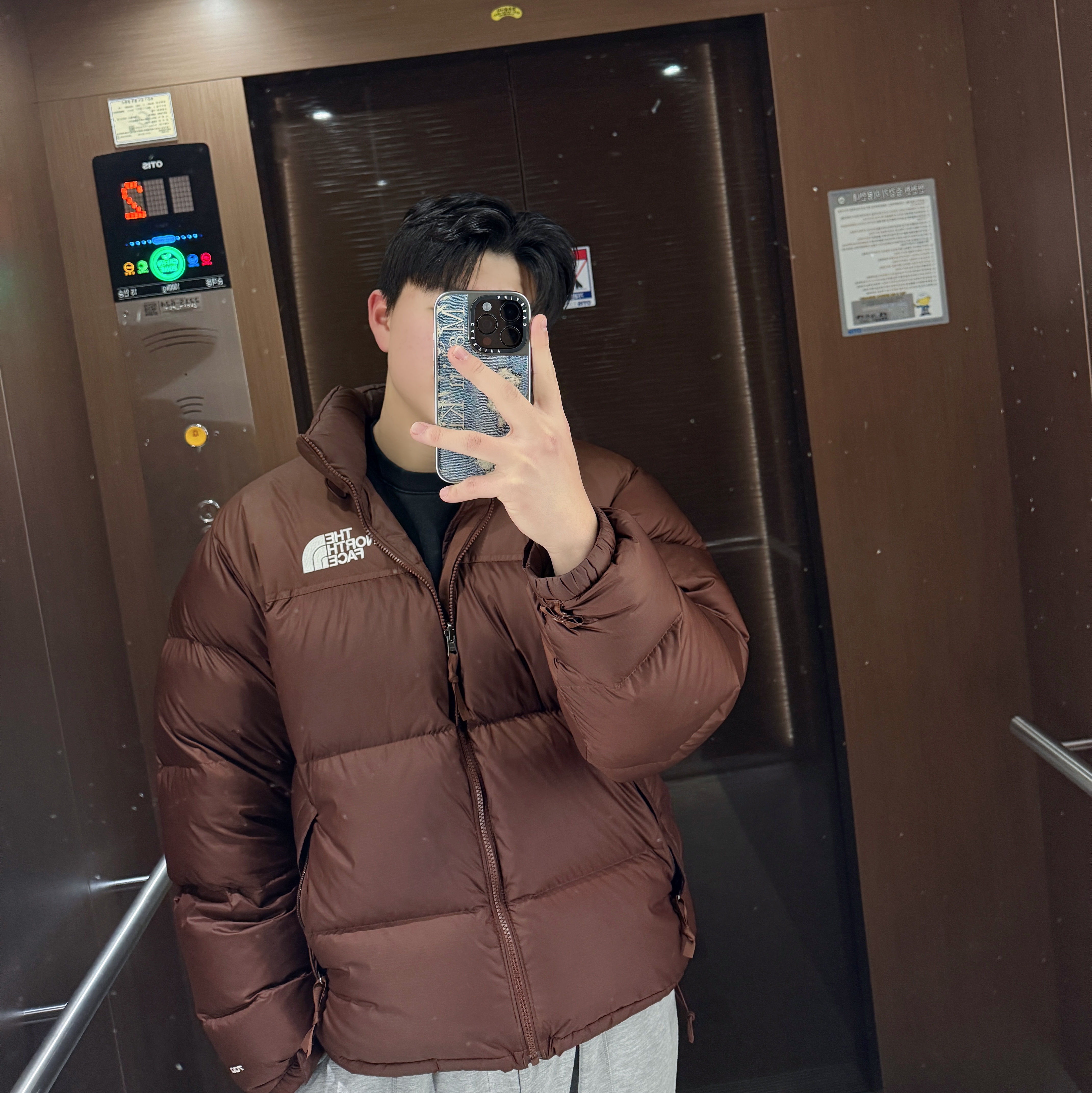 Casetify x Matin Kim iPhone Destroyed Denim Magsafe Mirror Case Silver, The North Face 1996 Retro Nuptse Jacket Dark Oak 착용 스타일