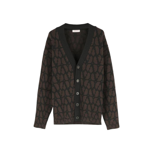 Valentino Wool Cardigan with Toile Iconographe Pattern Ebony Black