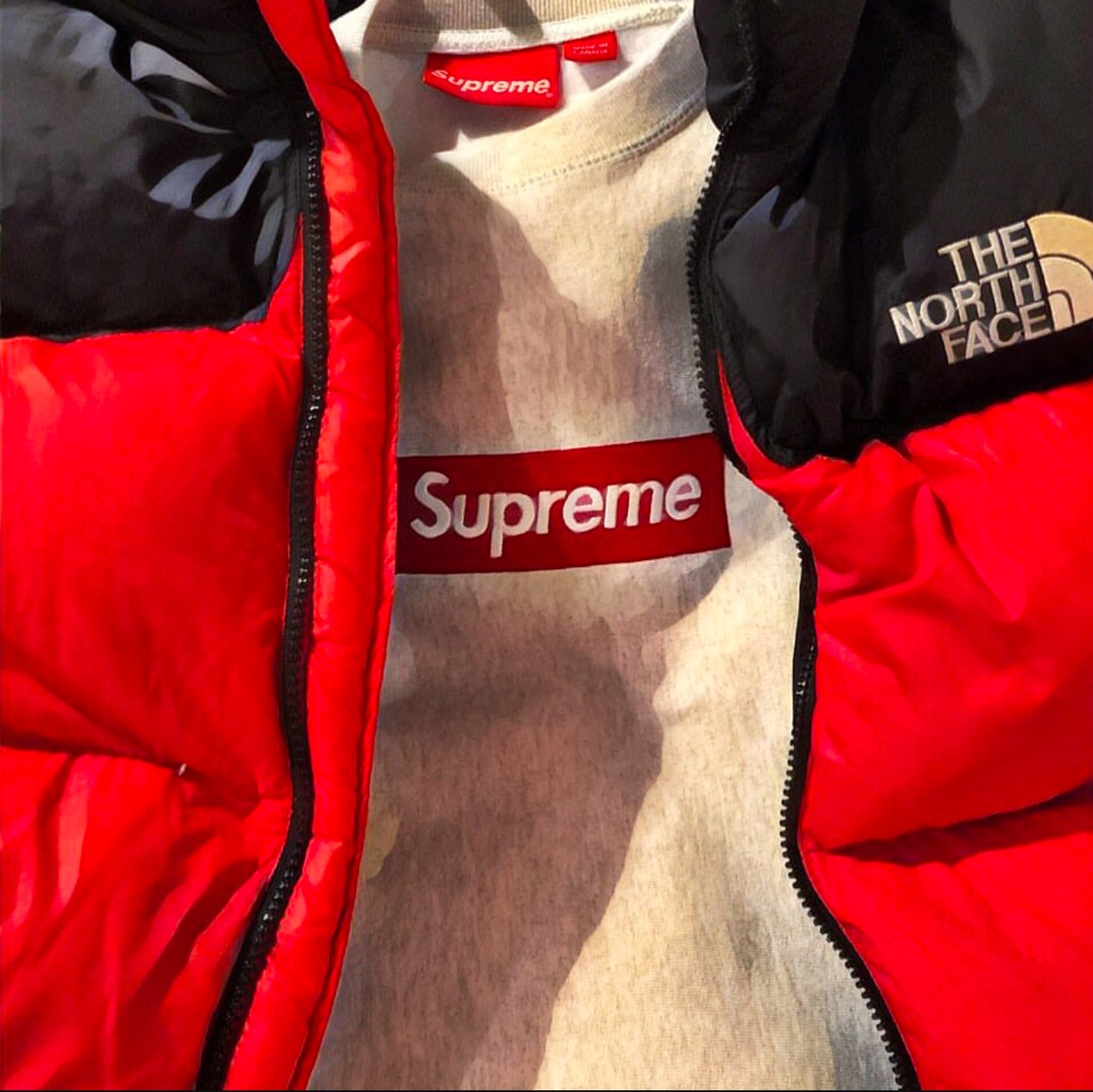 Supreme x The North Face Nuptse Jacket Red - 24FW 착용 스타일