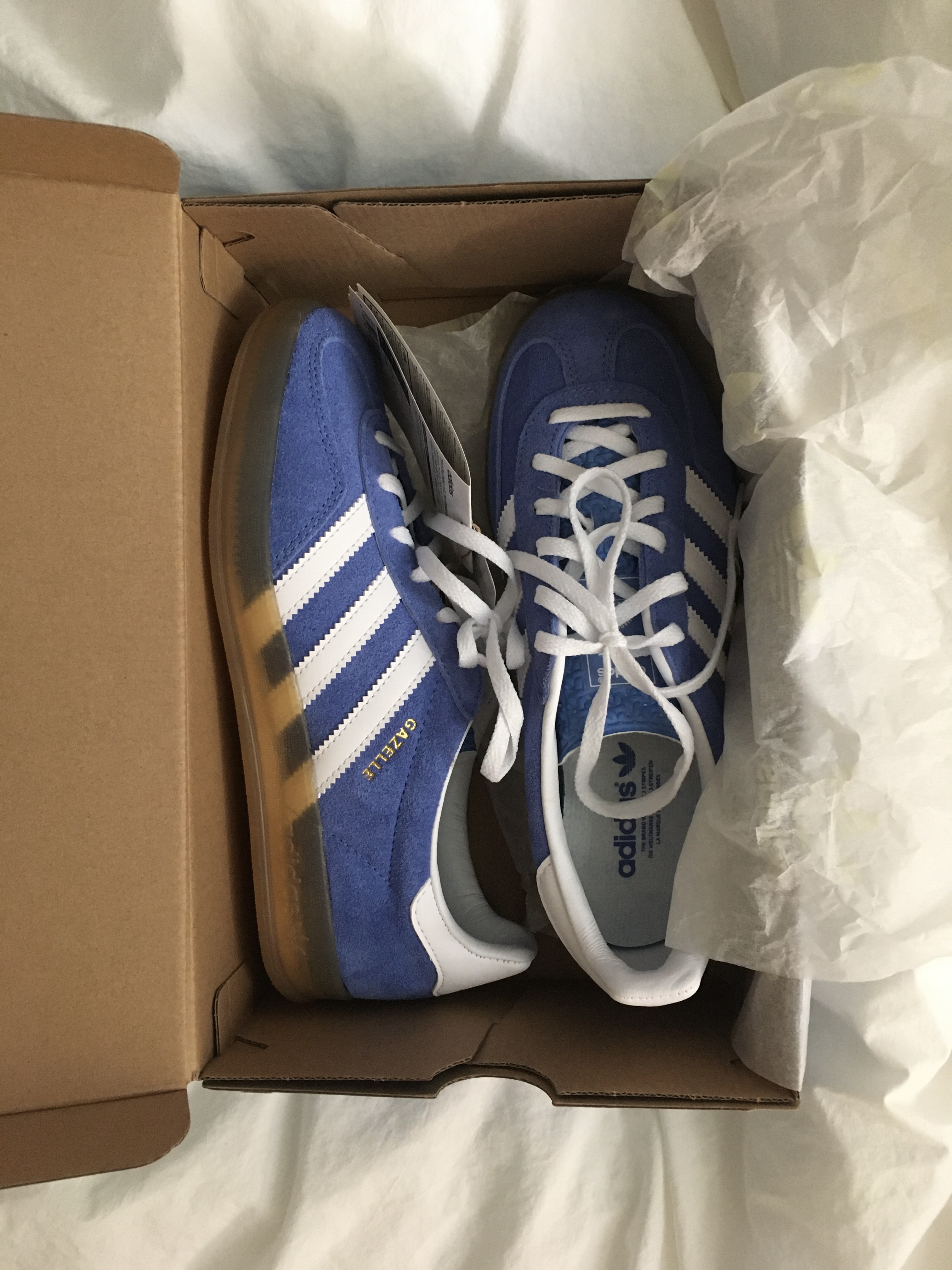 (W) Adidas Gazelle Indoor Blue Fusion Cloud White 착용 스타일 - 1