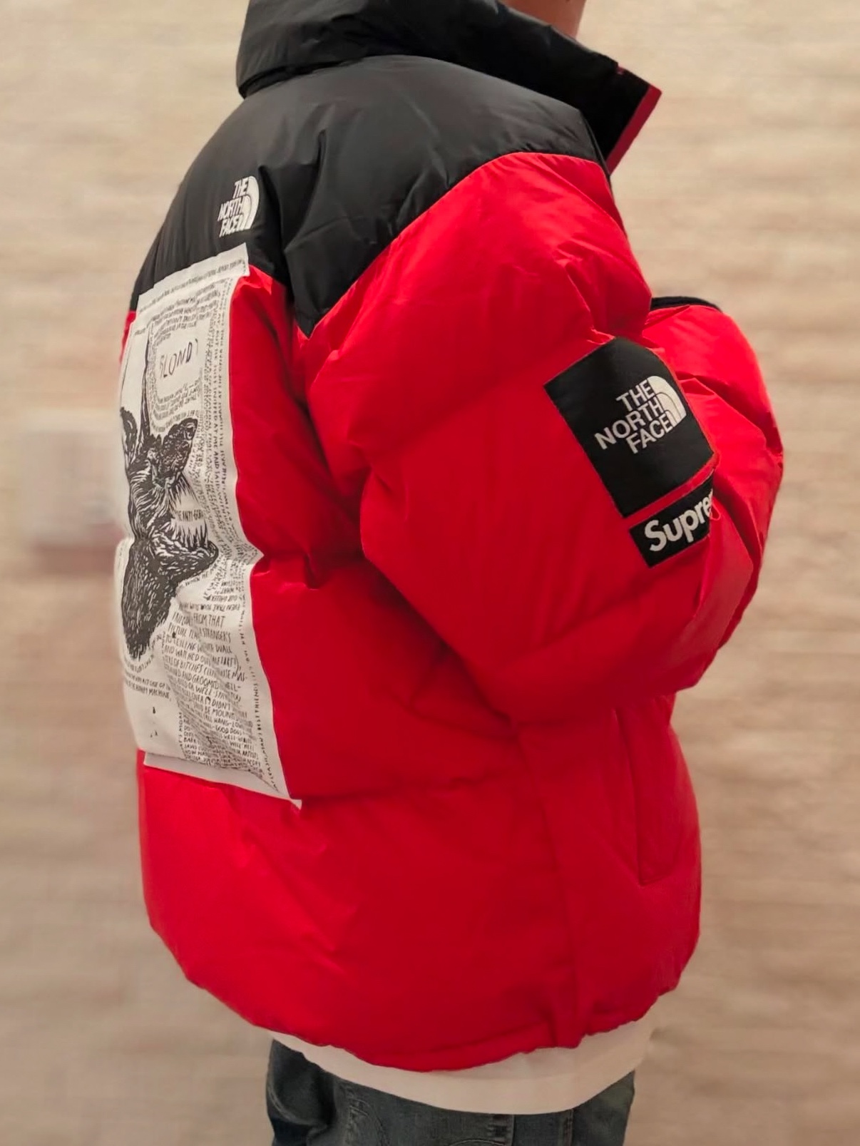 Supreme x The North Face Nuptse Jacket Red - 24FW 착용 스타일 - 3