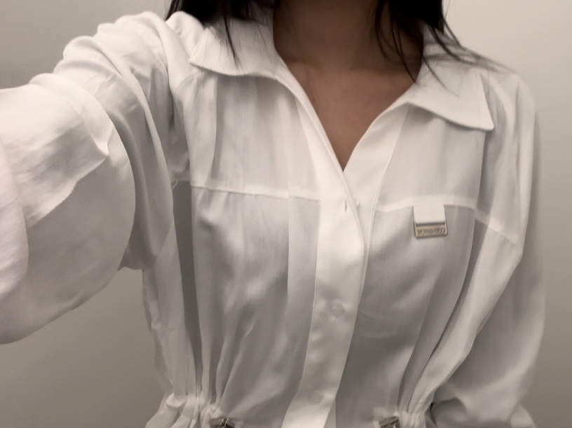 (W) Bohemian Seoul Open Collar String Shirt Ivory 착용 스타일