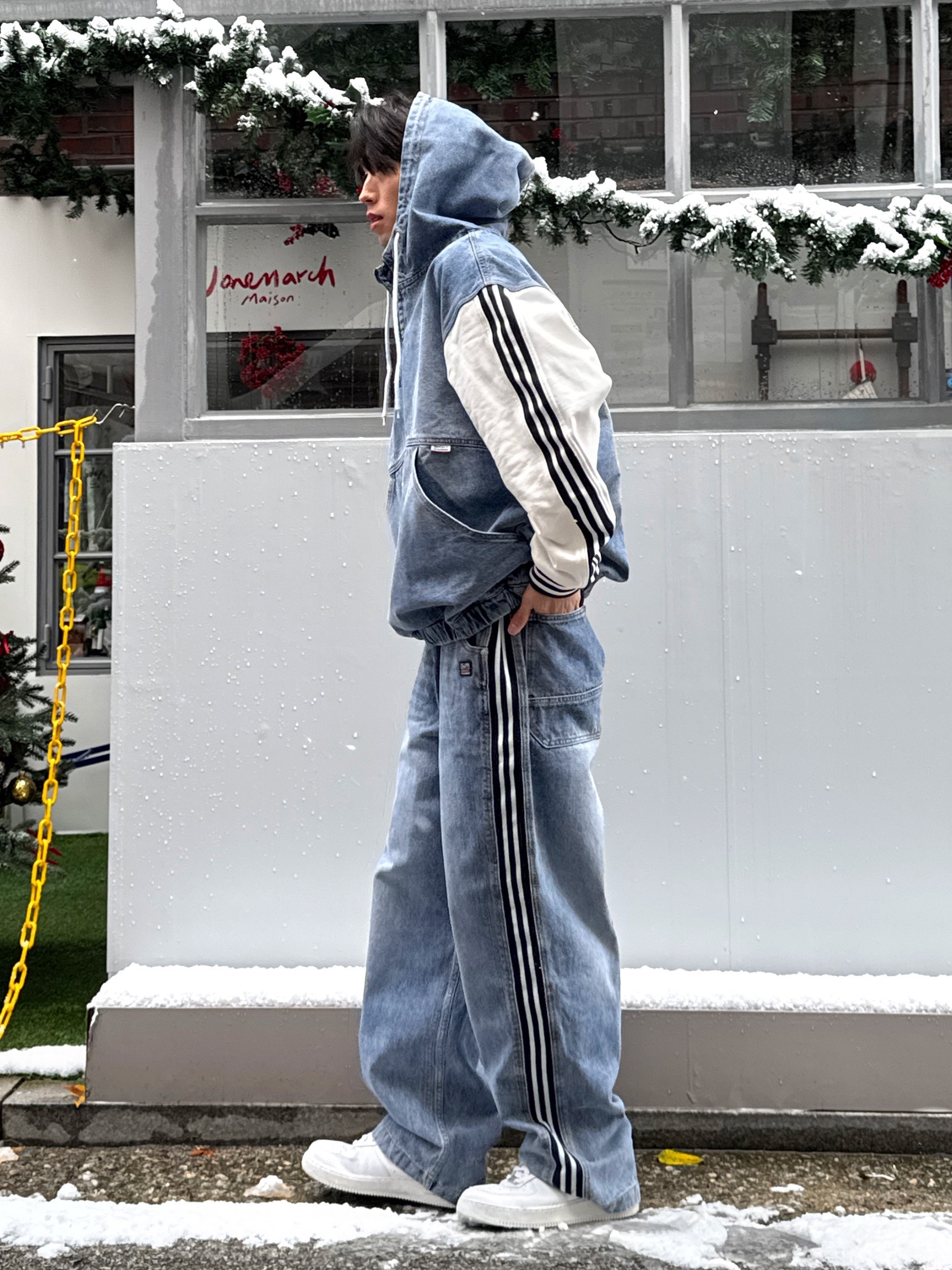 SPORT CHAMBER SC Track Denim Anorak Blue, SPORT CHAMBER SC Track Denim Pants Blue 착용 스타일 - 1
